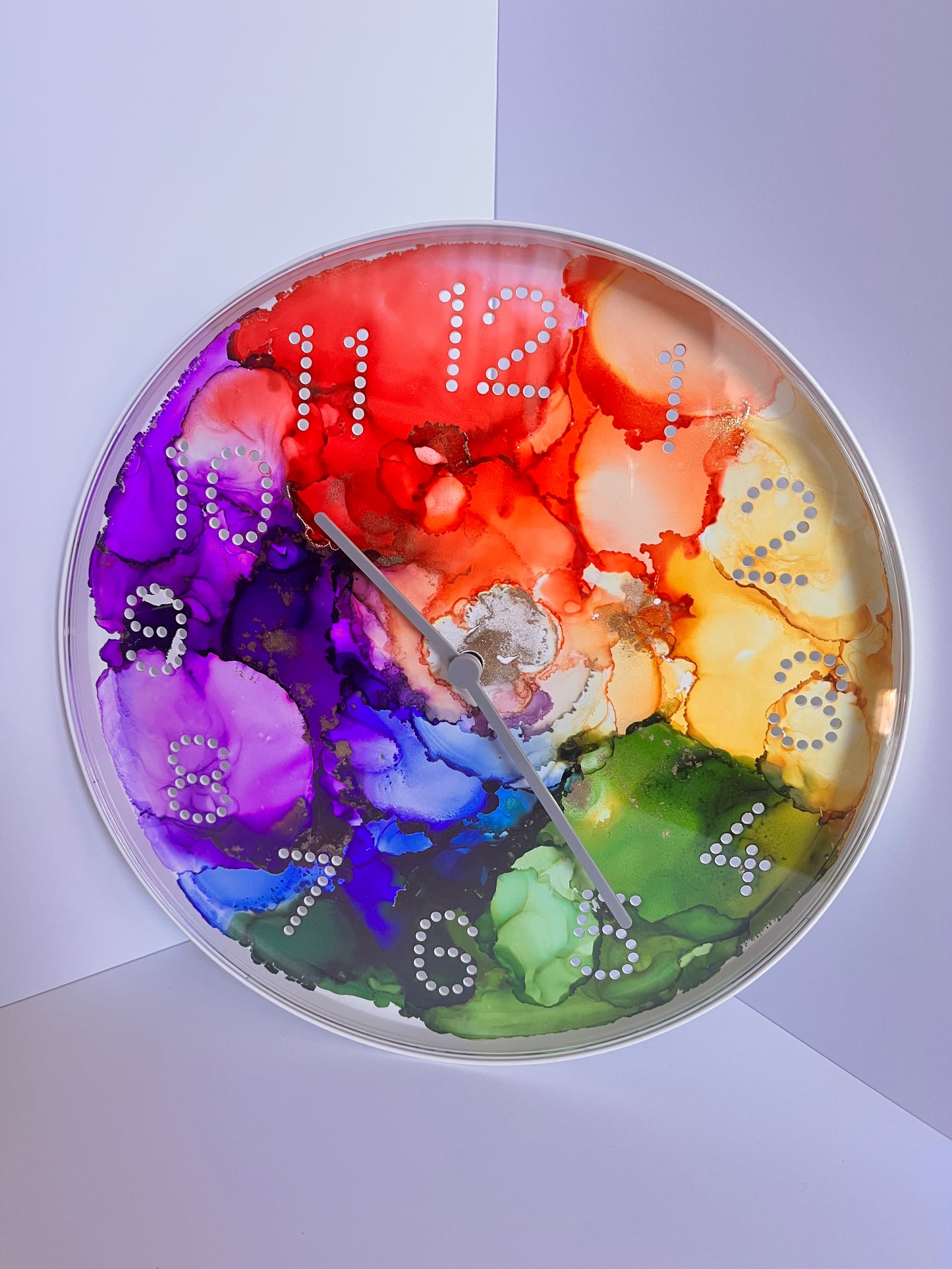 Alcohol Ink Clock - Round, Multicolor