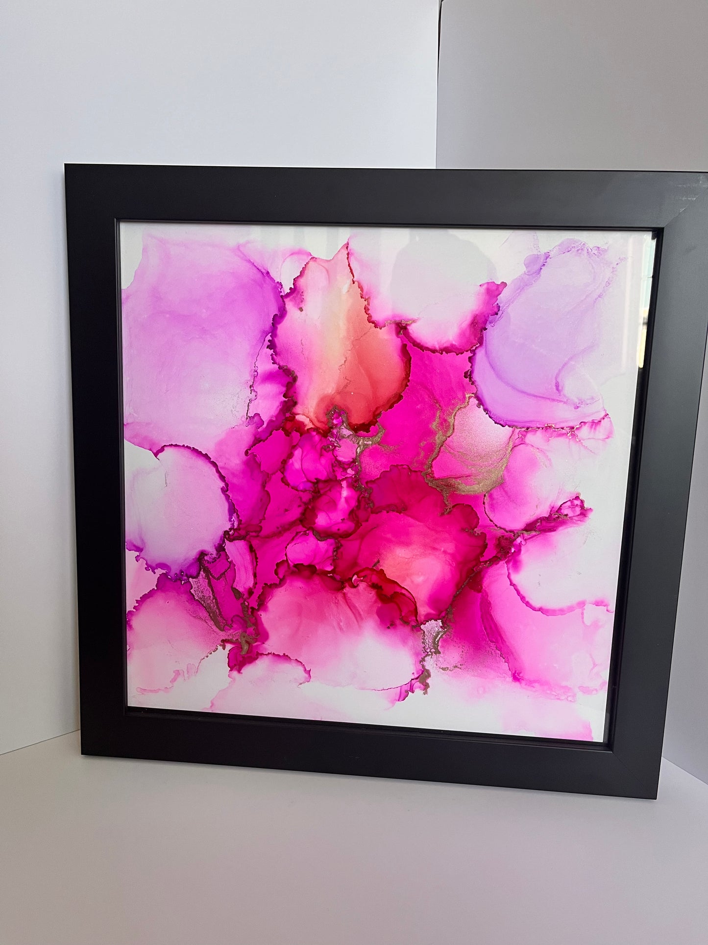 Alcohol Ink in Black Frame - Square, Pink