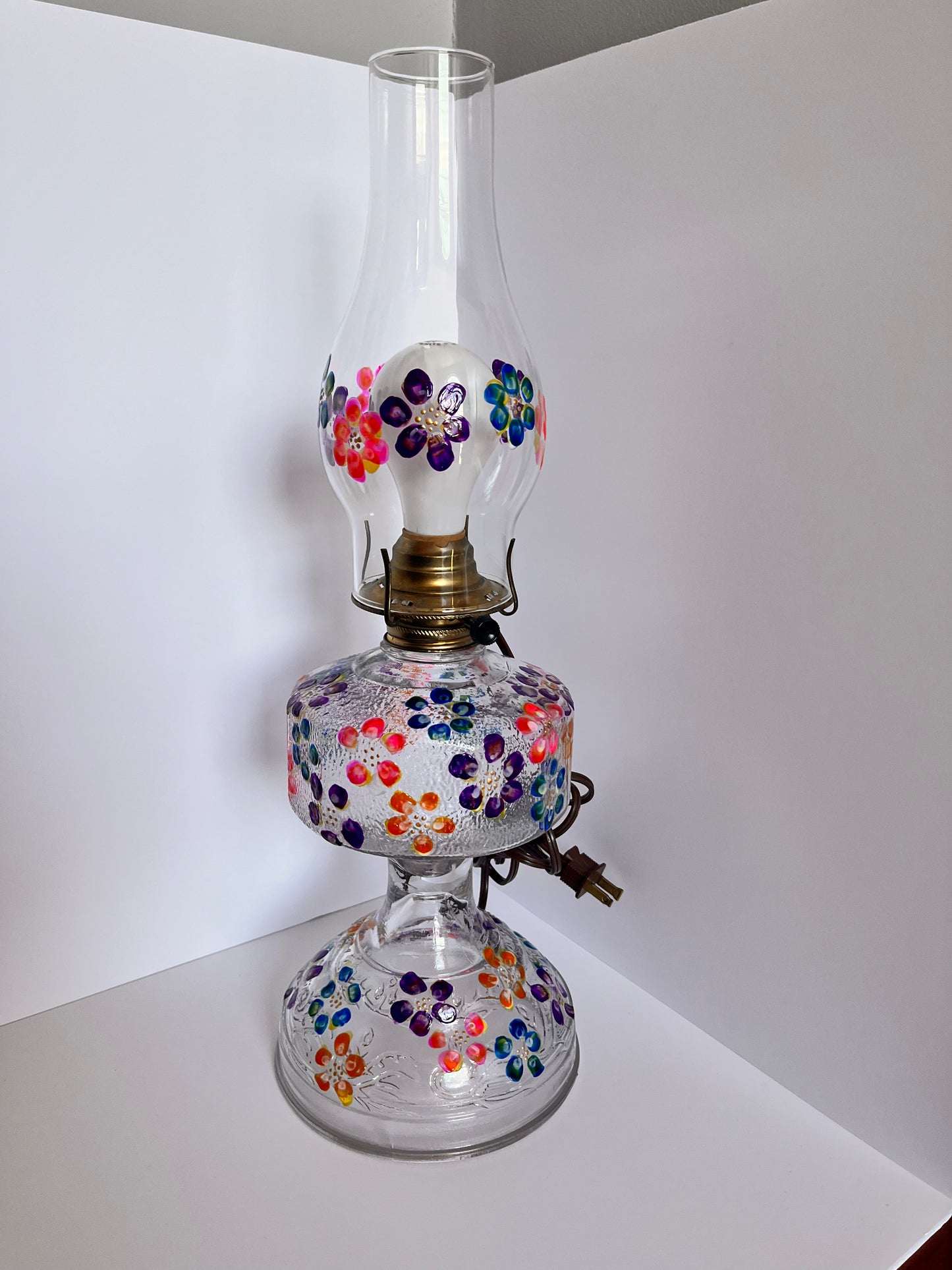 Glass Paint on Vintage Lamp - Multicolor