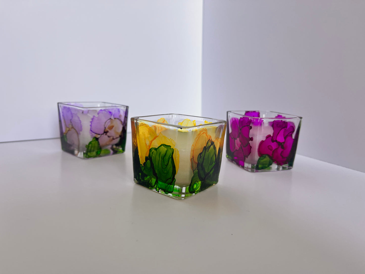 Alcohol Ink Tealight Candleholder - Cube, Multicolor