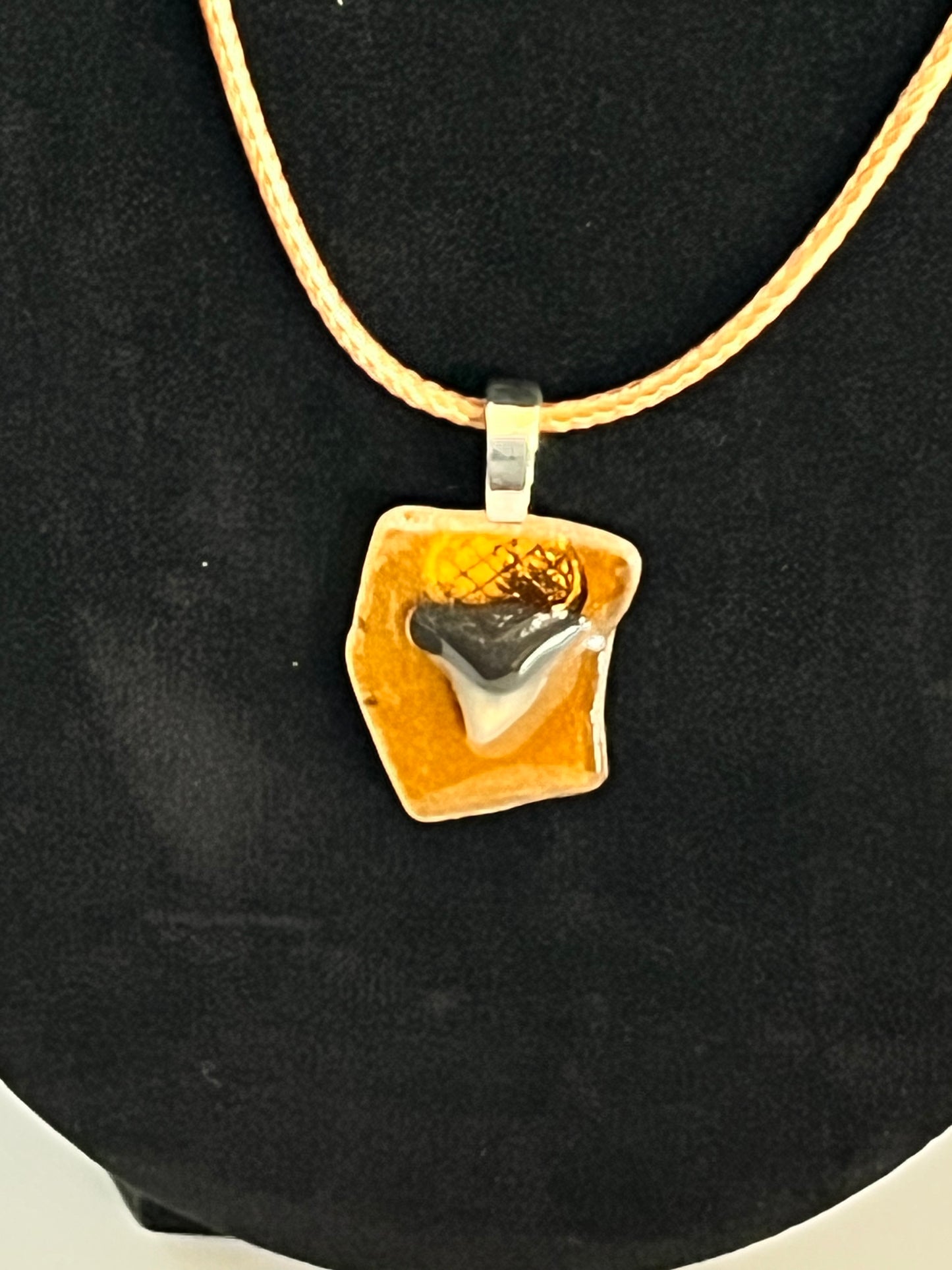 Pendant - Shark Teeth on Sea Glass-1