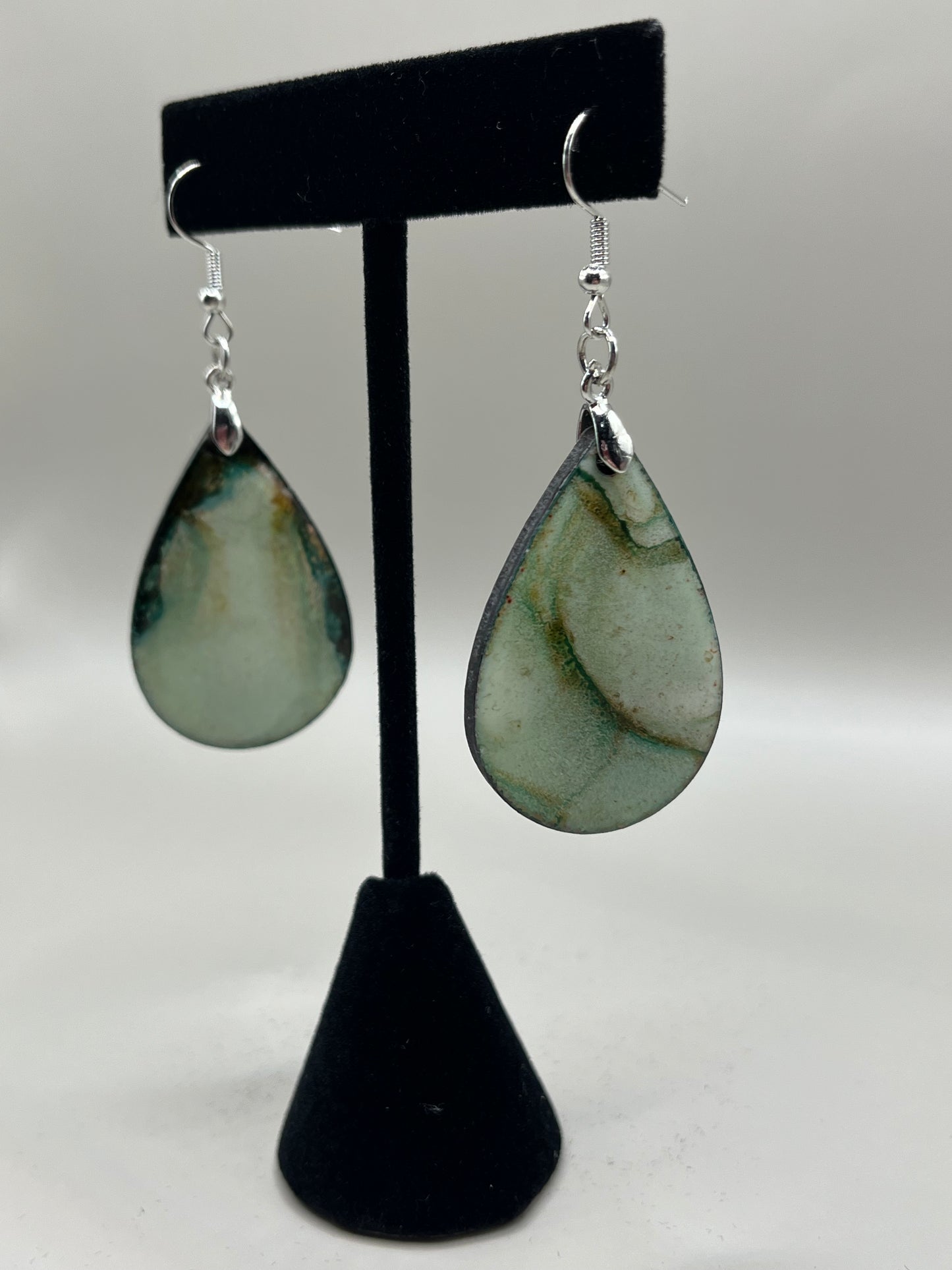 Alcohol Ink Earrings - Teardrop, Sage