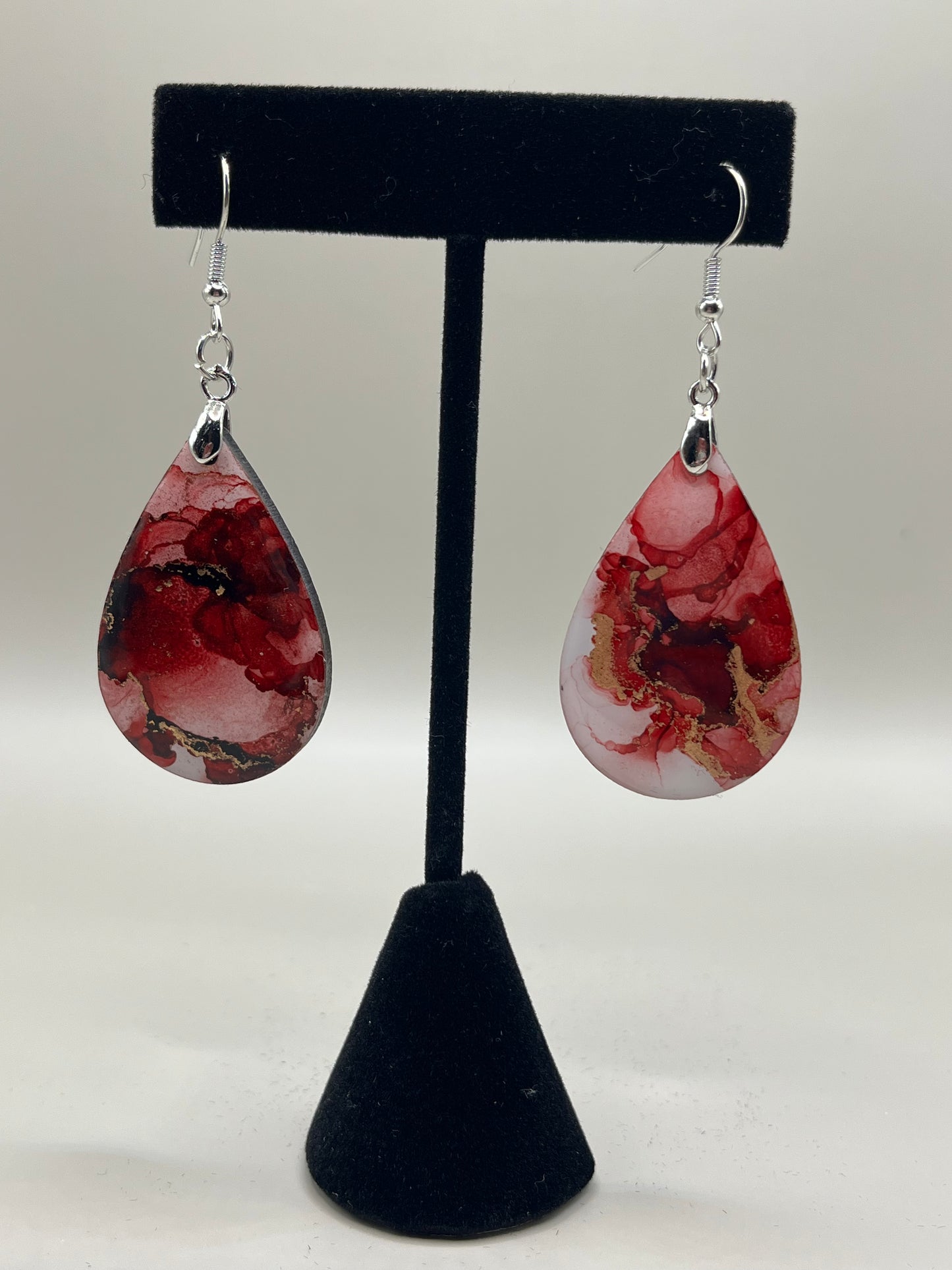 Alcohol Ink Earrings - Teardrop, Red