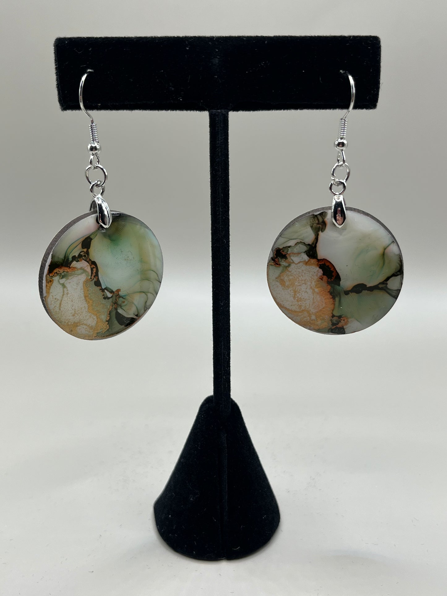 Alcohol Ink Earrings - Round, Mushroom-1