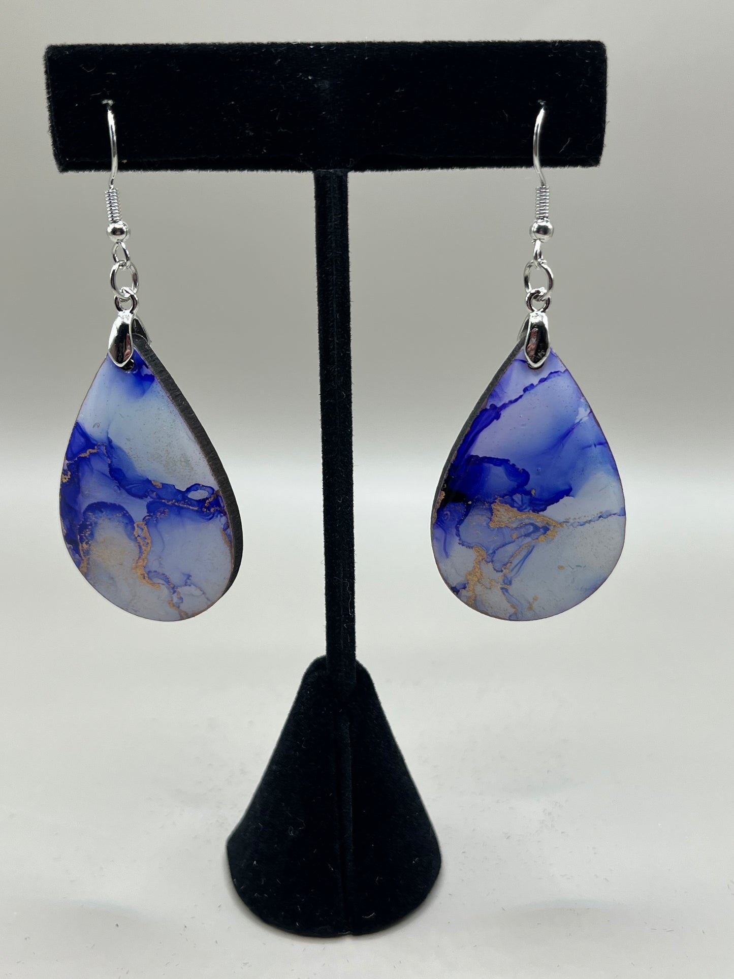 Alcohol Ink Earrings - Teardrop, Purple