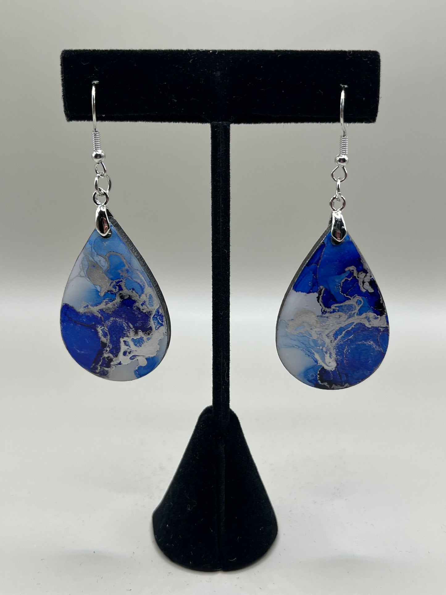Alcohol Ink Earrings - Teardrop, Blue