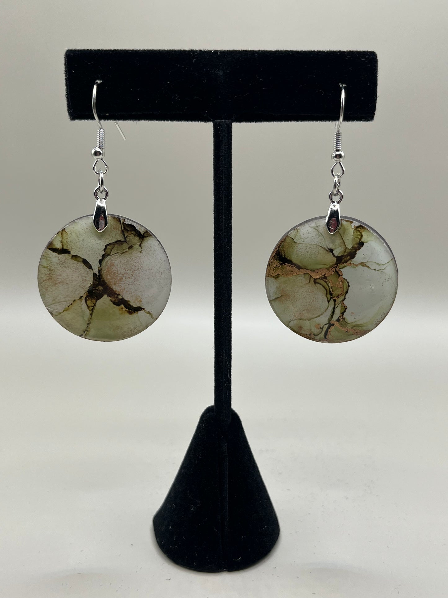 Alcohol Ink Earrings - Round, Mushroom-2