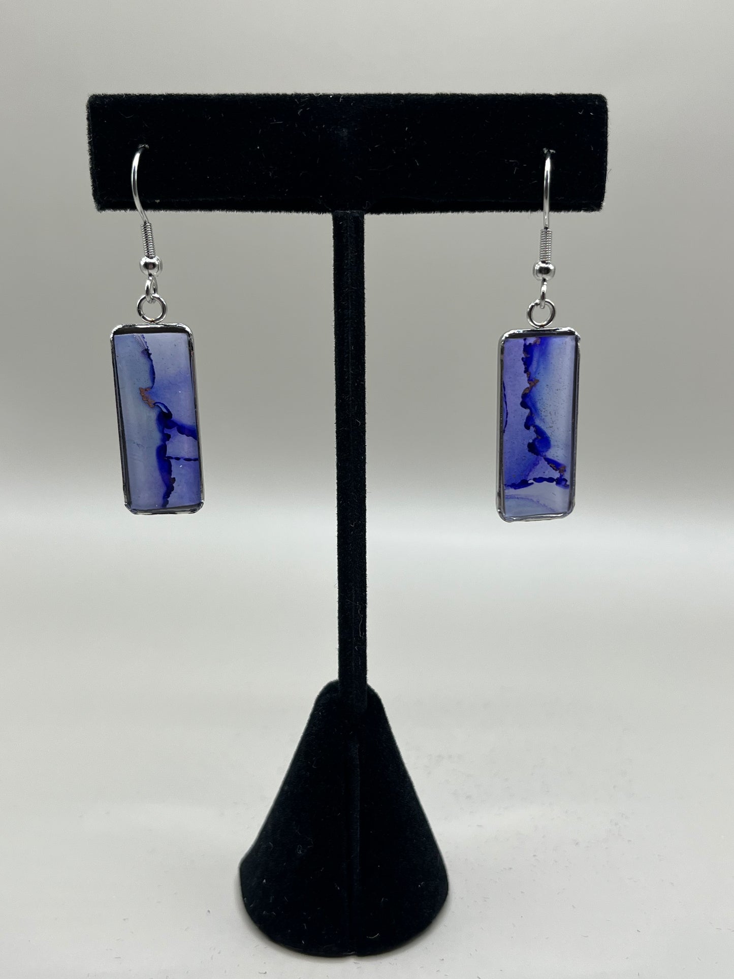 Alcohol Ink Earrings - Rectangle Bezel, Purple