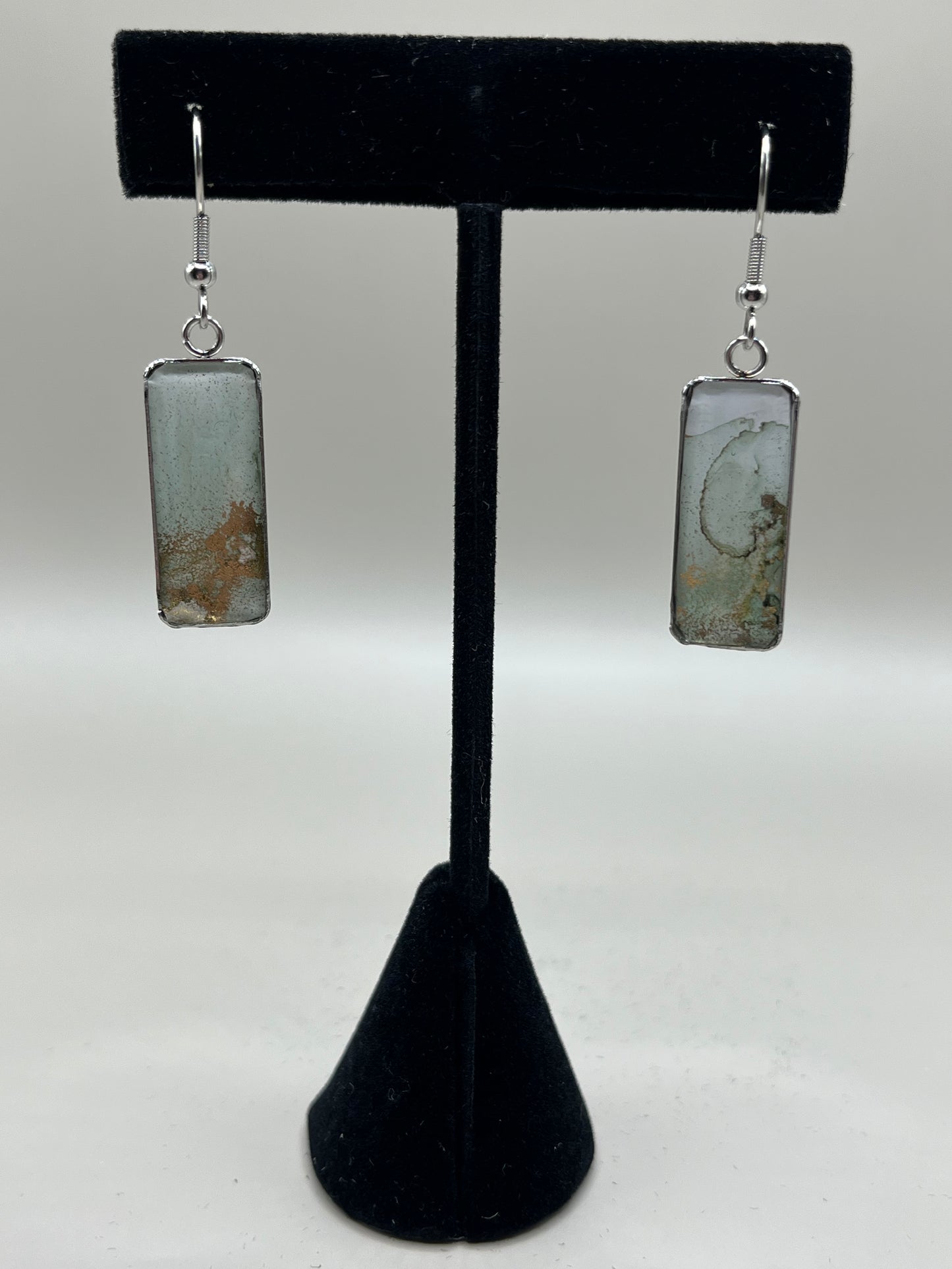 Alcohol Ink Earrings - Rectangle Bezel, Mushroom