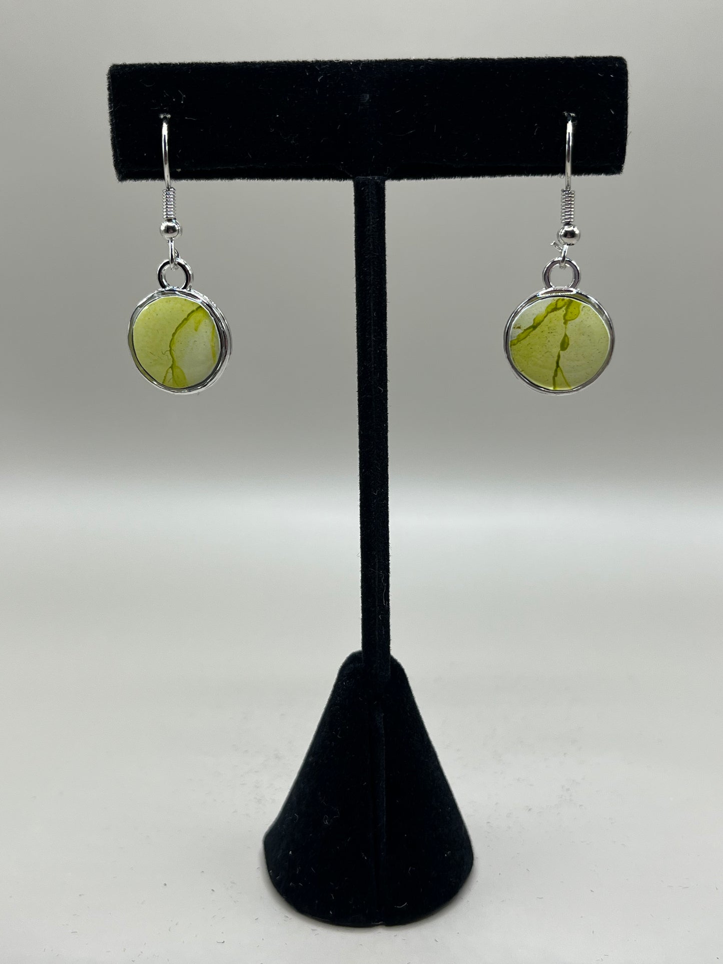 Alcohol Ink Earrings - Round Bezel, Leaf-1