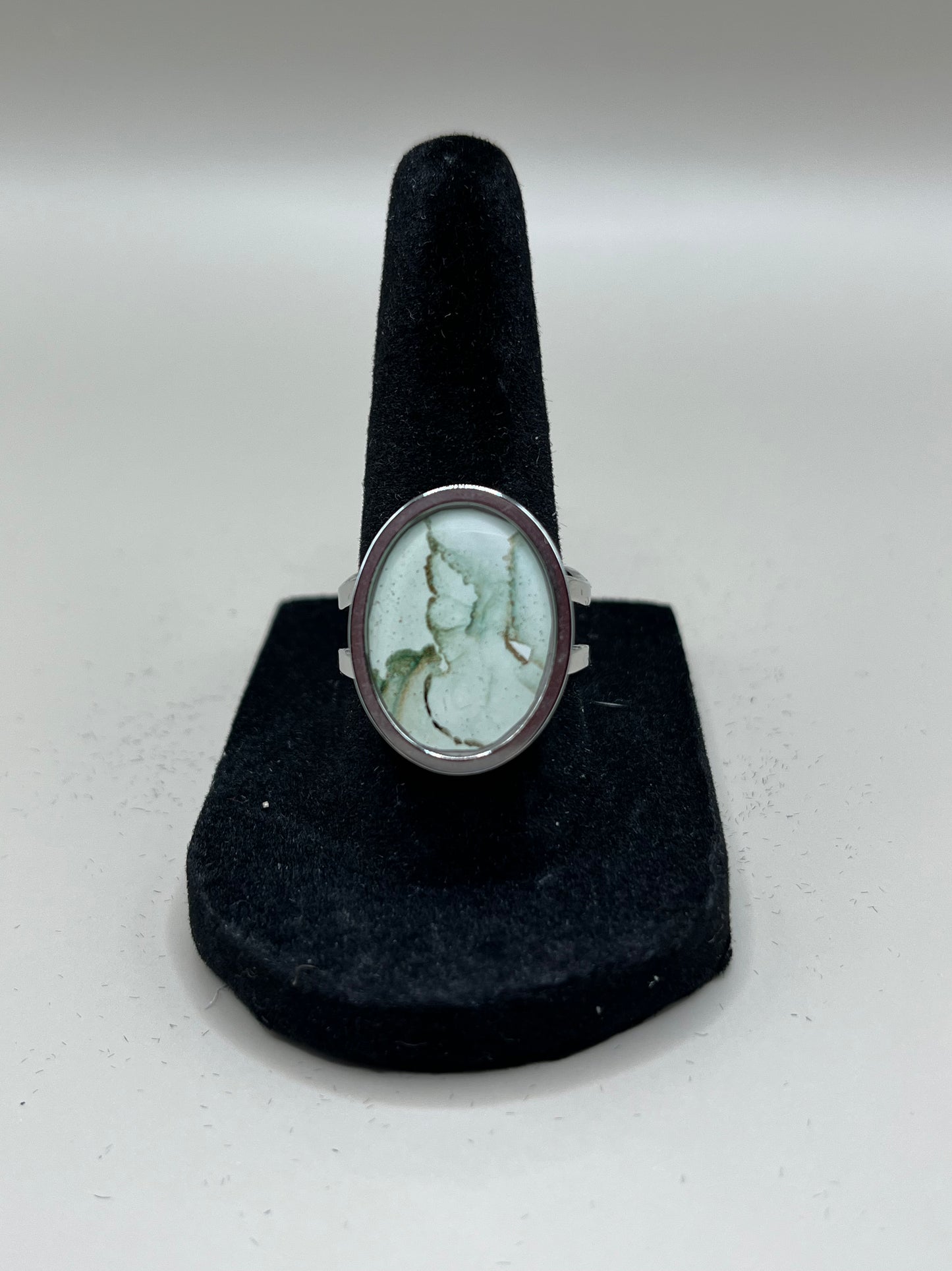 Alcohol Ink Ring - Oval Bezel, Gray-1