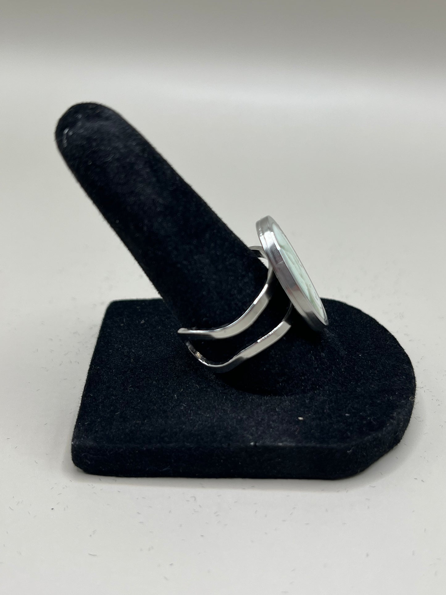 Alcohol Ink Ring - Oval Bezel, Gray-1
