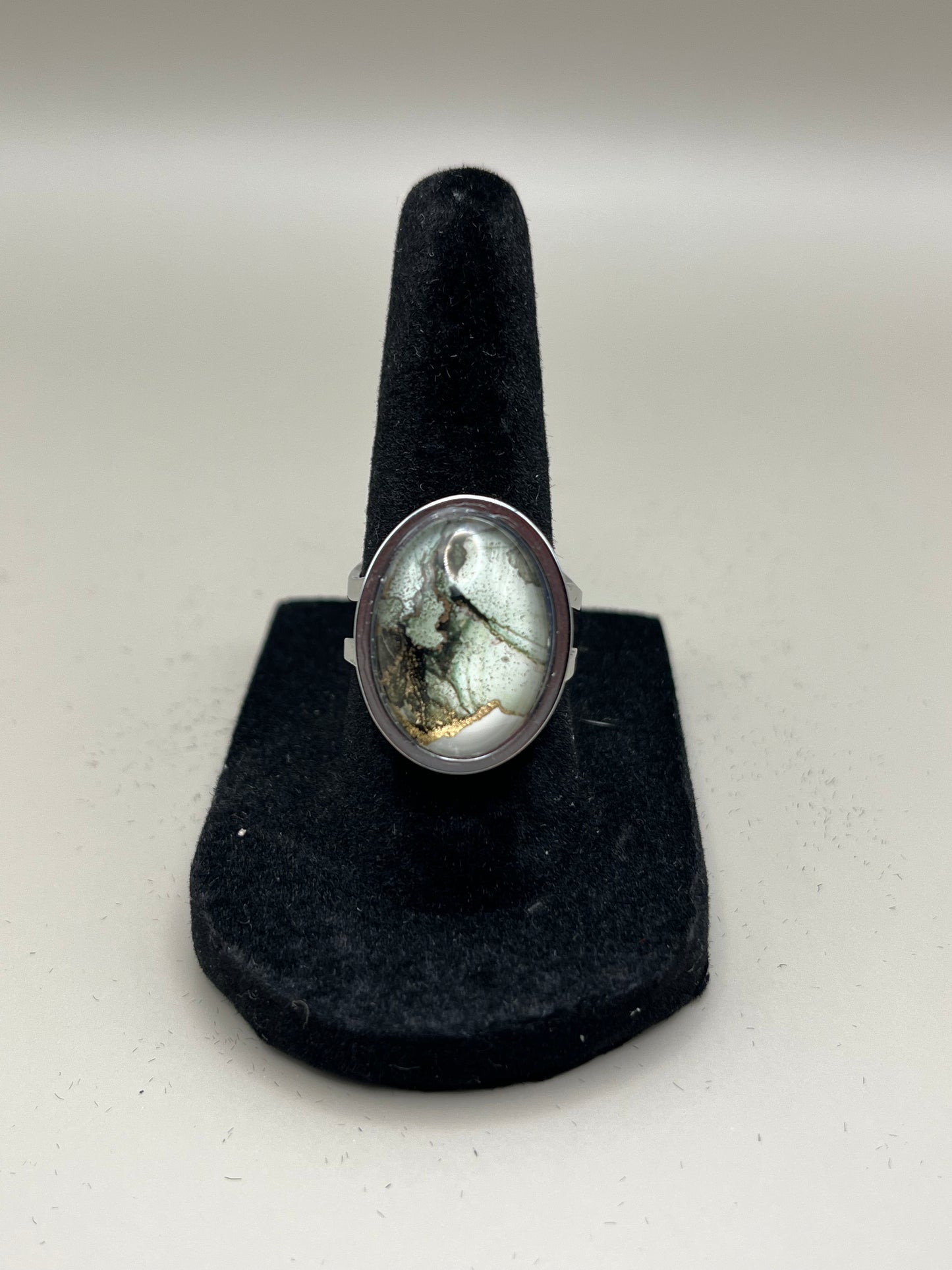 Alcohol Ink Ring - Oval Bezel, Gray-2