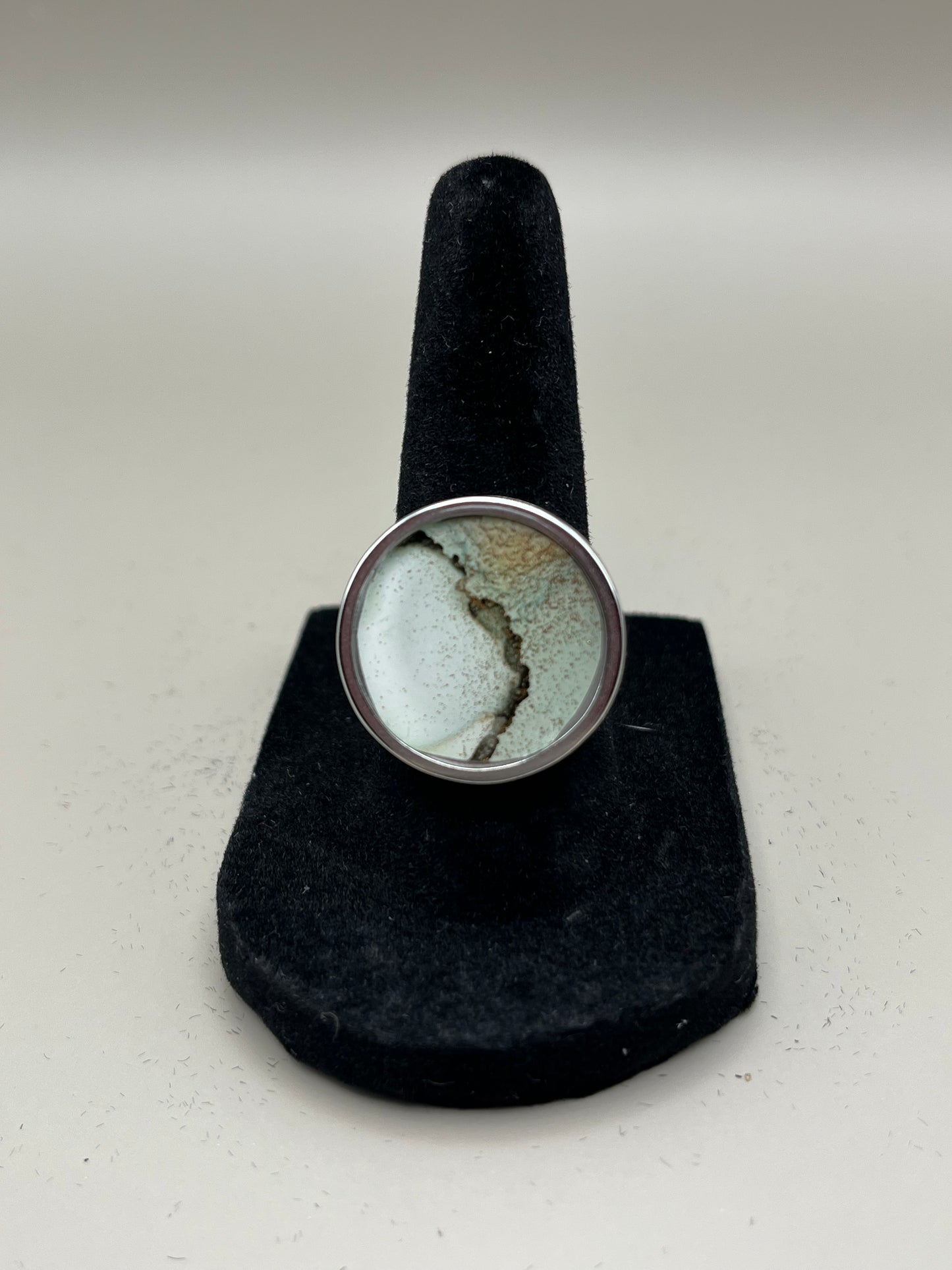 Alcohol Ink Ring - Petite Round Bezel, Gray-1