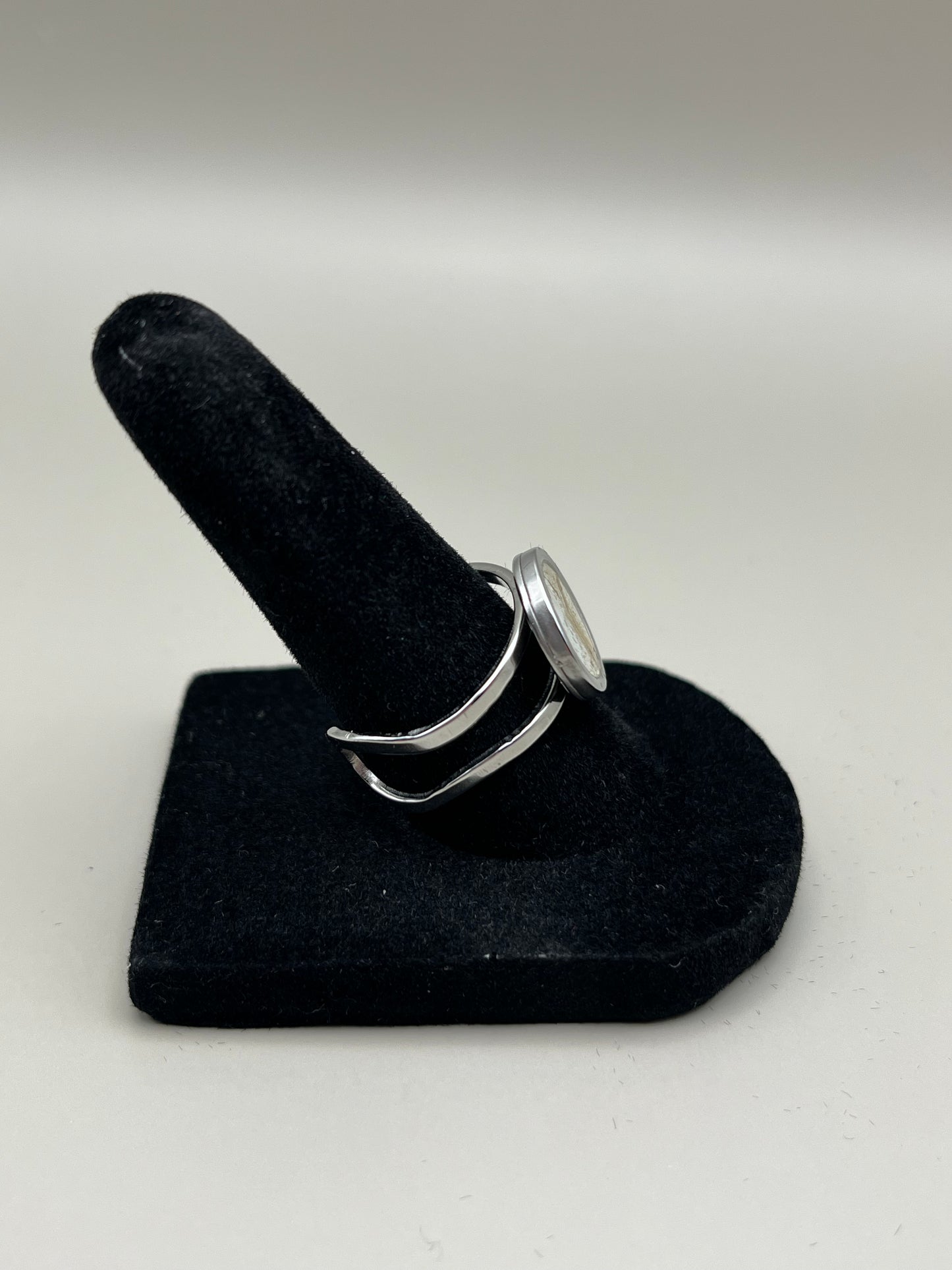 Alcohol Ink Ring - Petite Round Bezel, Gray-1