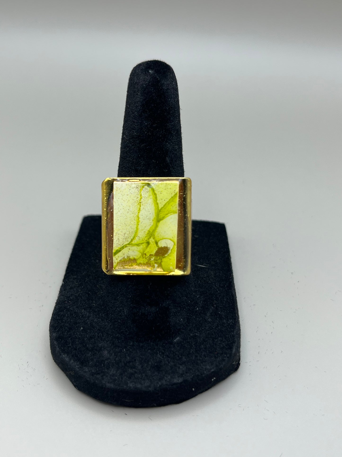 Alcohol Ink Ring - Rectangle, Leaf-1