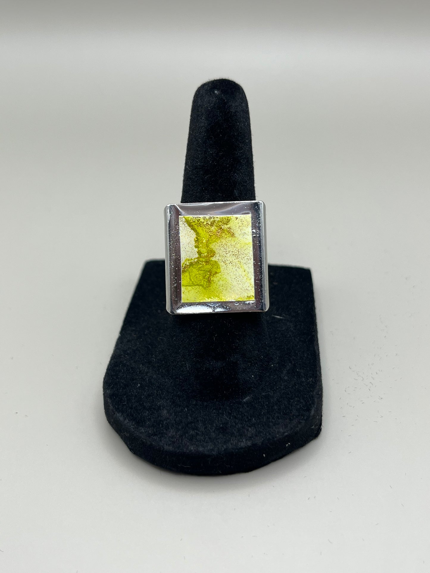 Alcohol Ink Ring - Rectangle, Leaf-2