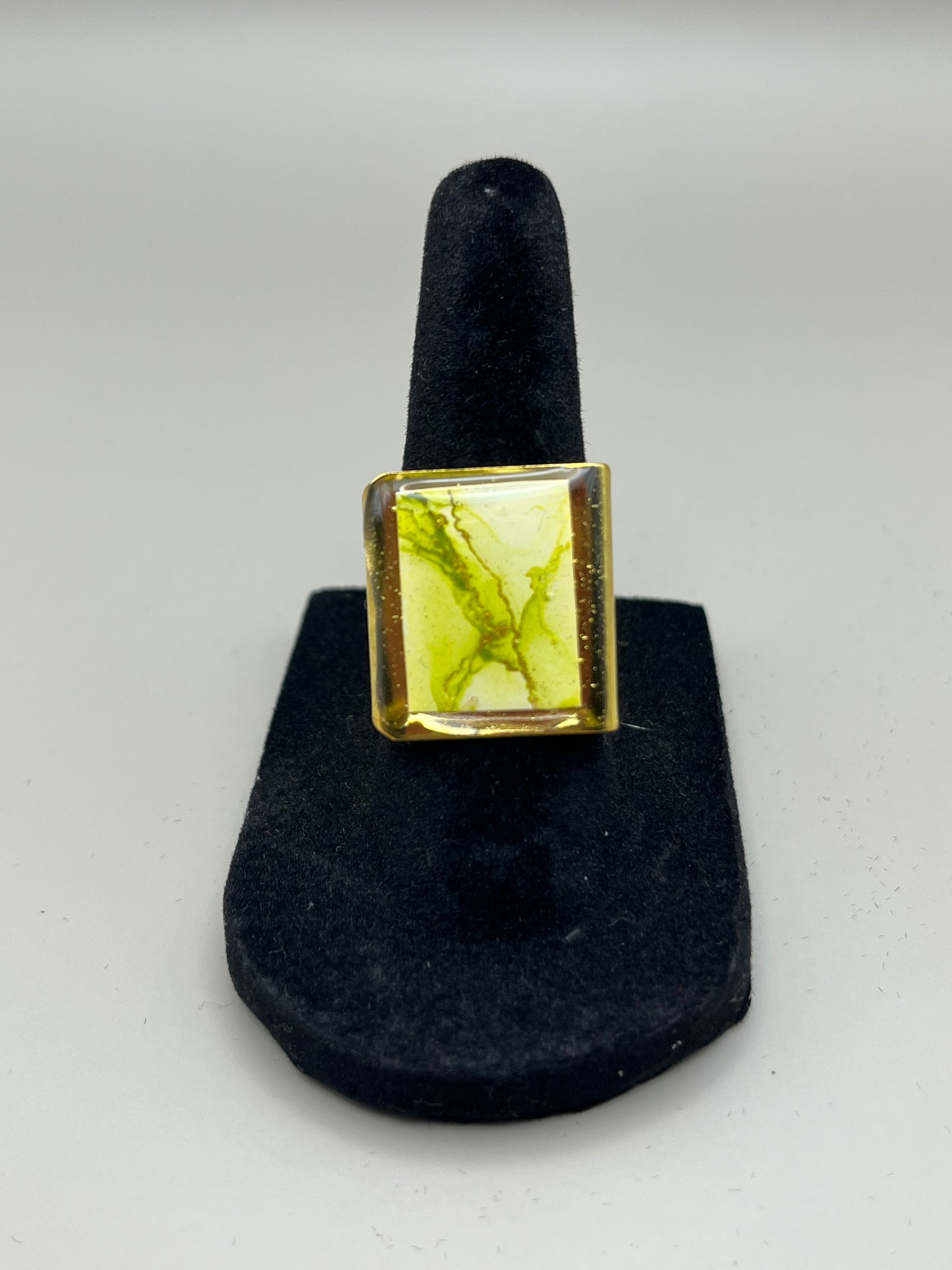 Alcohol Ink Ring - Rectangle, Leaf-3