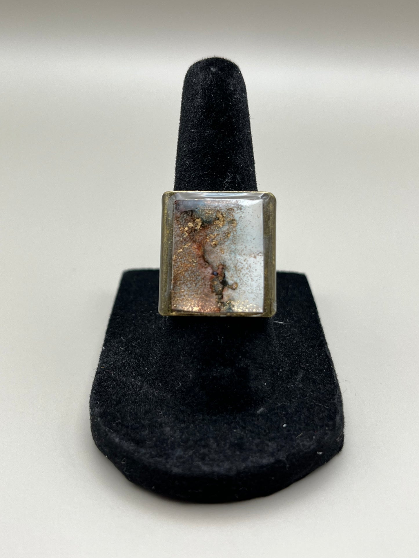 Alcohol Ink Ring - Rectangle, Brown-1