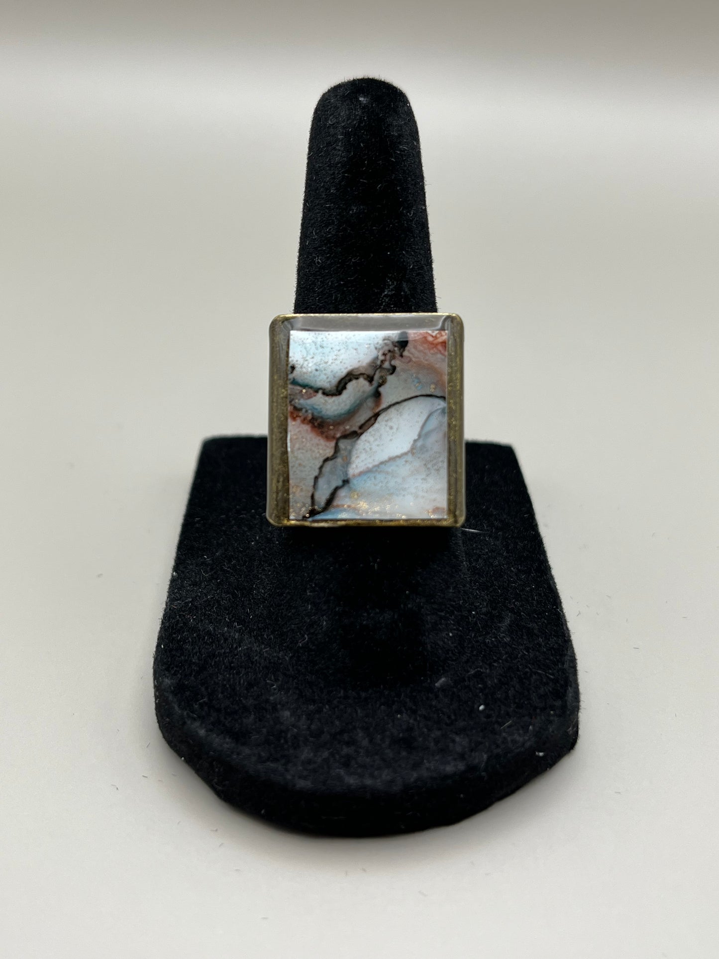 Alcohol Ink Ring - Rectangle, Brown/Gray-1