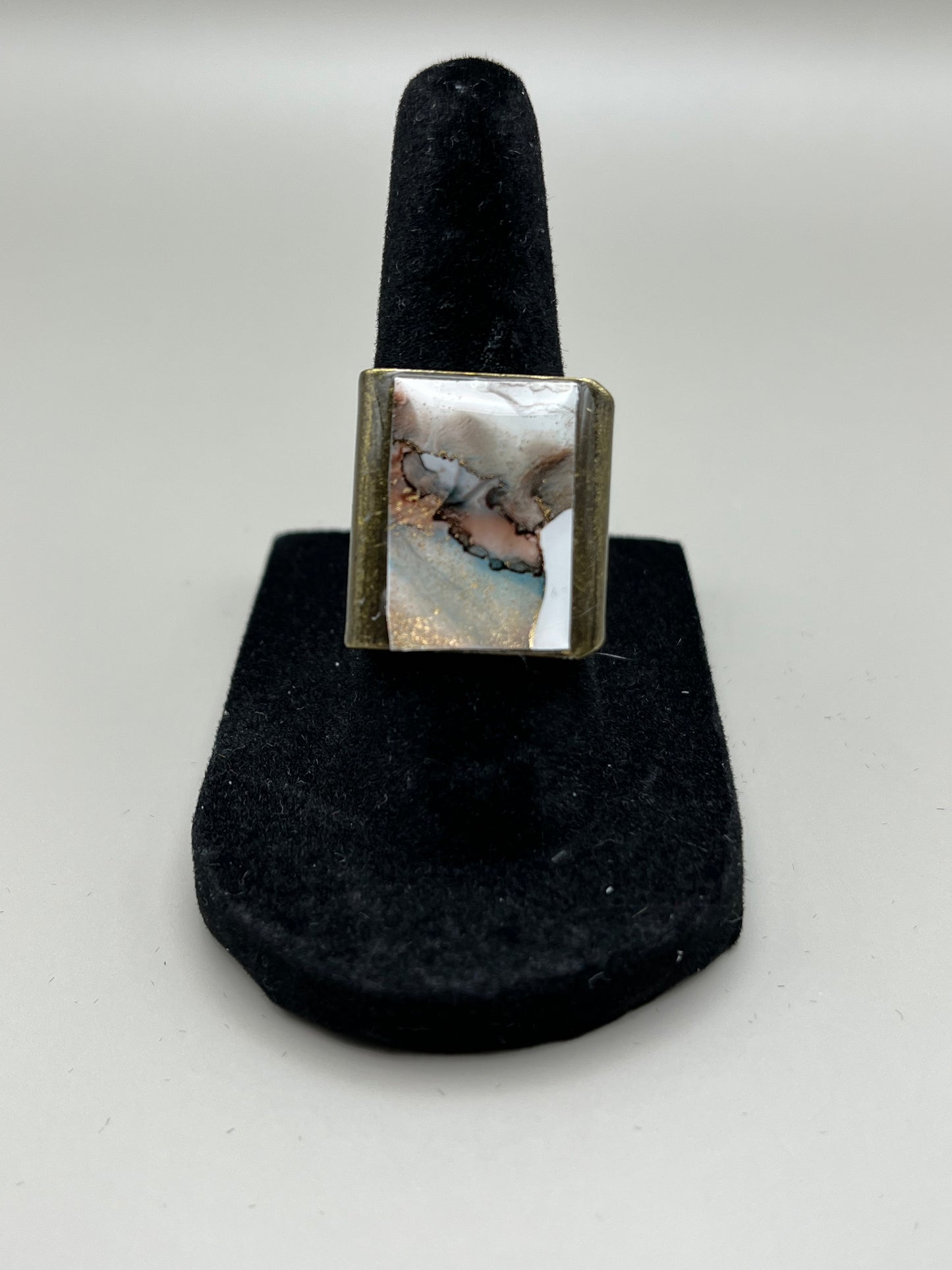 Alcohol Ink Ring - Rectangle, Brown/Gray-3