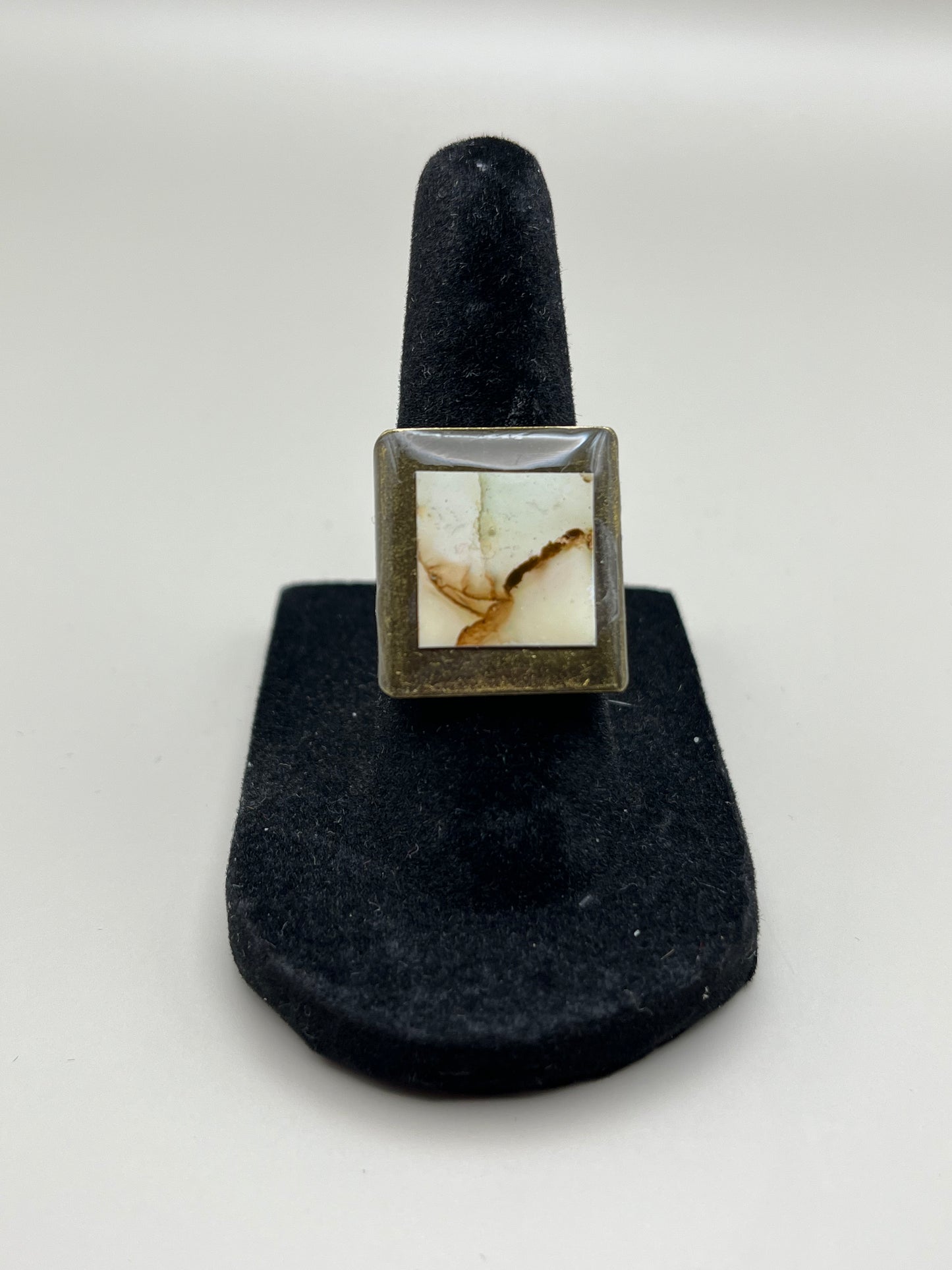 Alcohol Ink Ring - Rectangle, Brown-2
