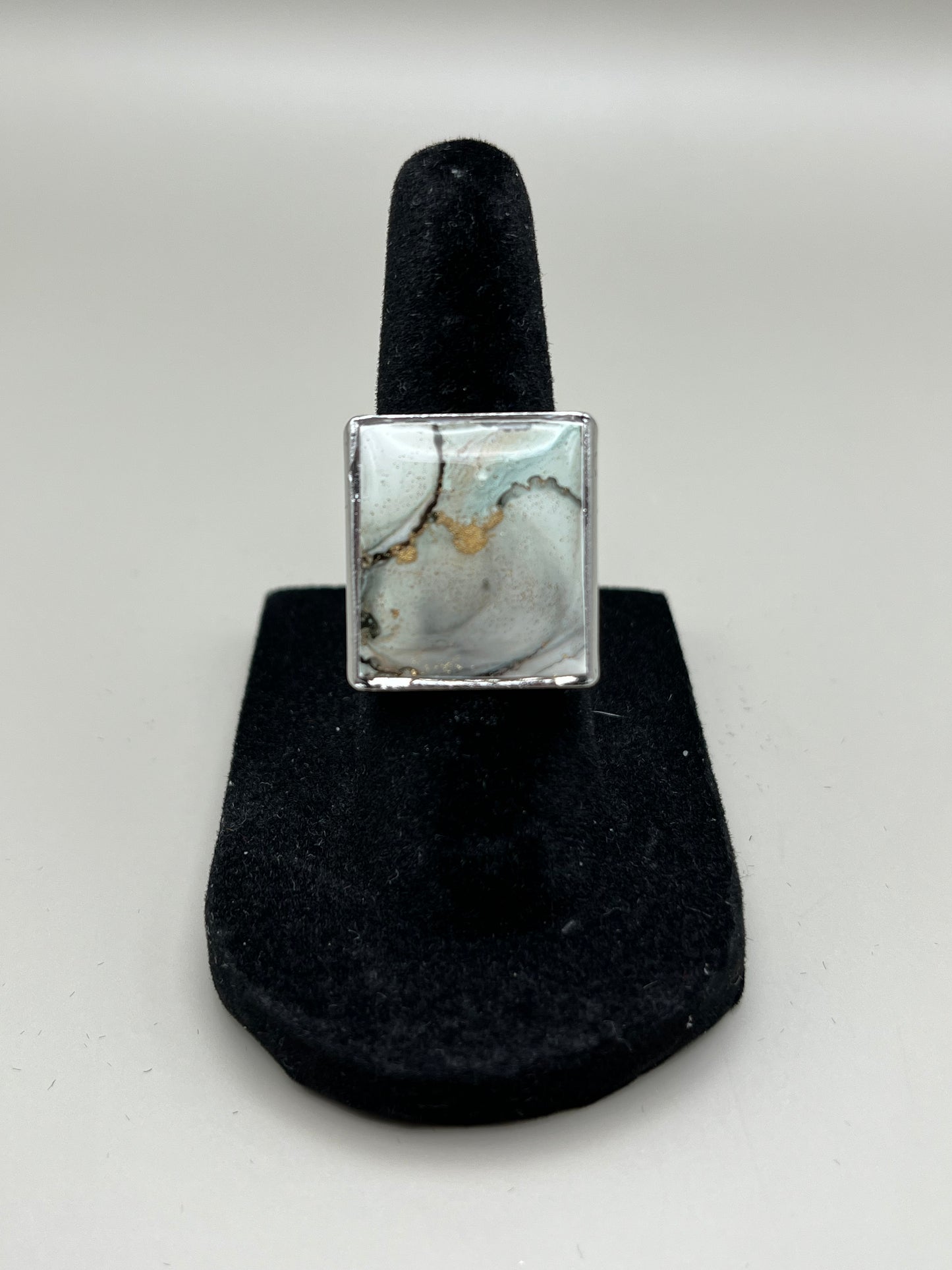 Alcohol Ink Ring - Rectangle, Gray-1