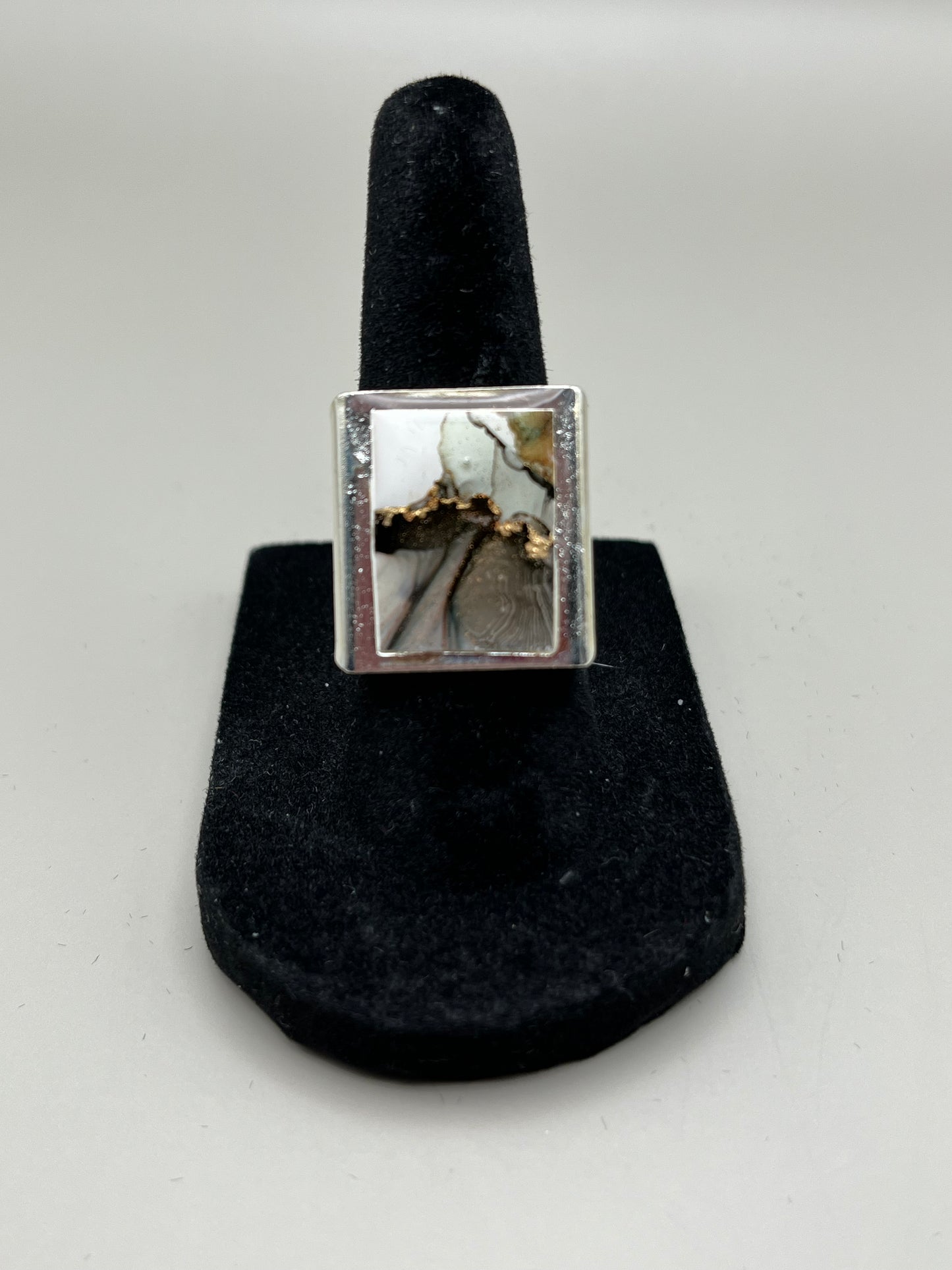 Alcohol Ink Ring - Rectangle, Gray-2