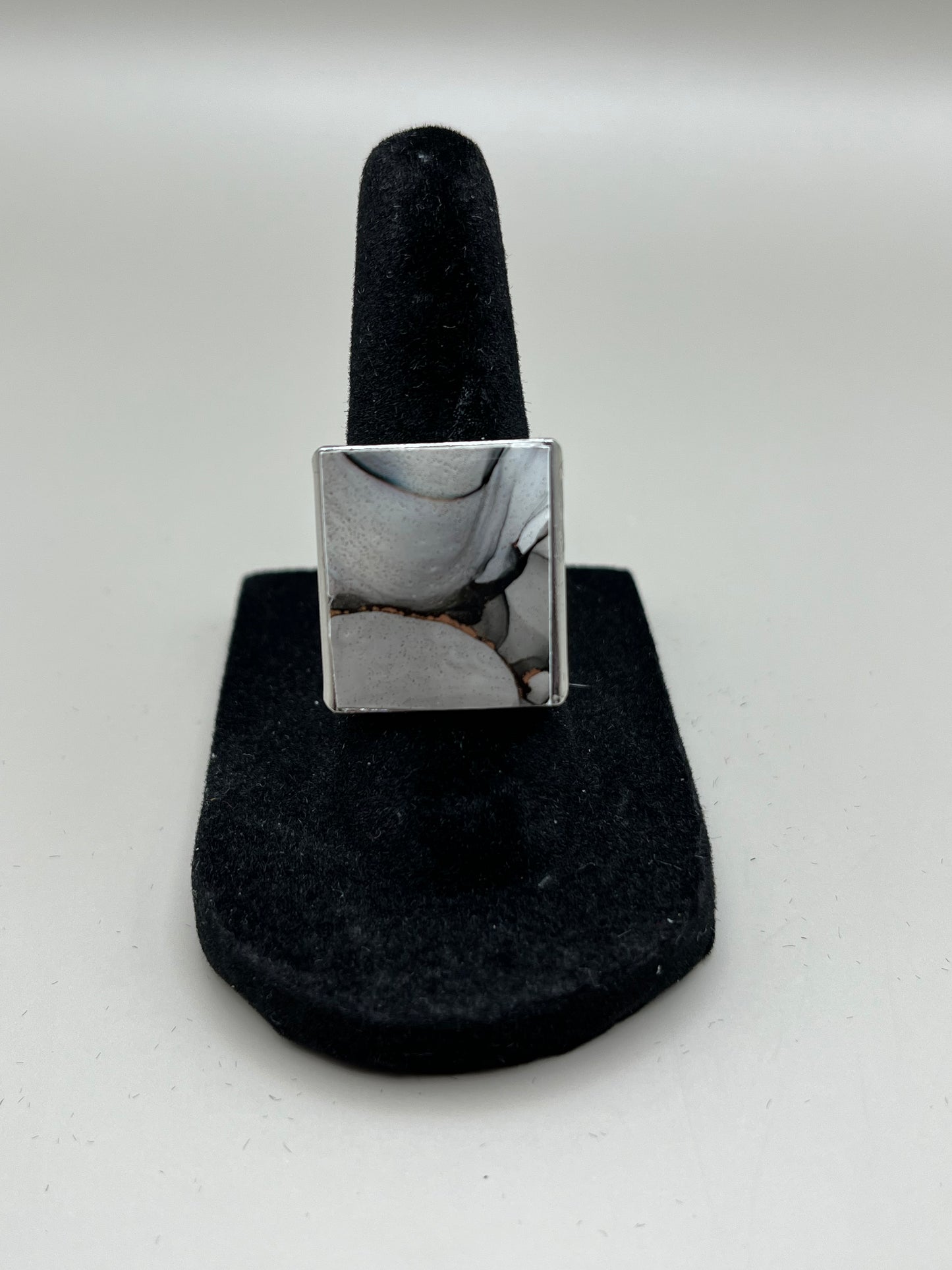 Alcohol Ink Ring - Rectangle, Gray-3