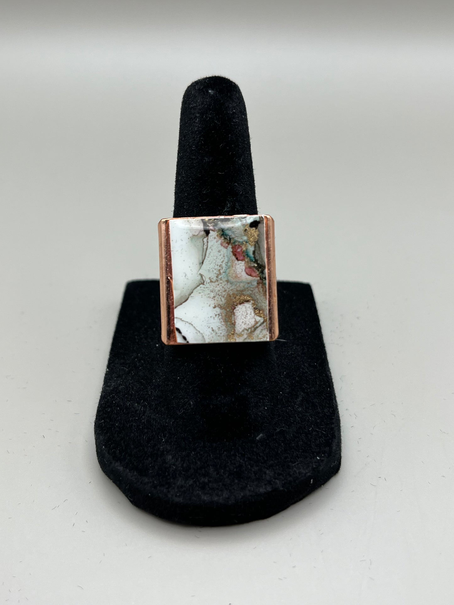 Alcohol Ink Ring - Rectangle, Brown/Green-1