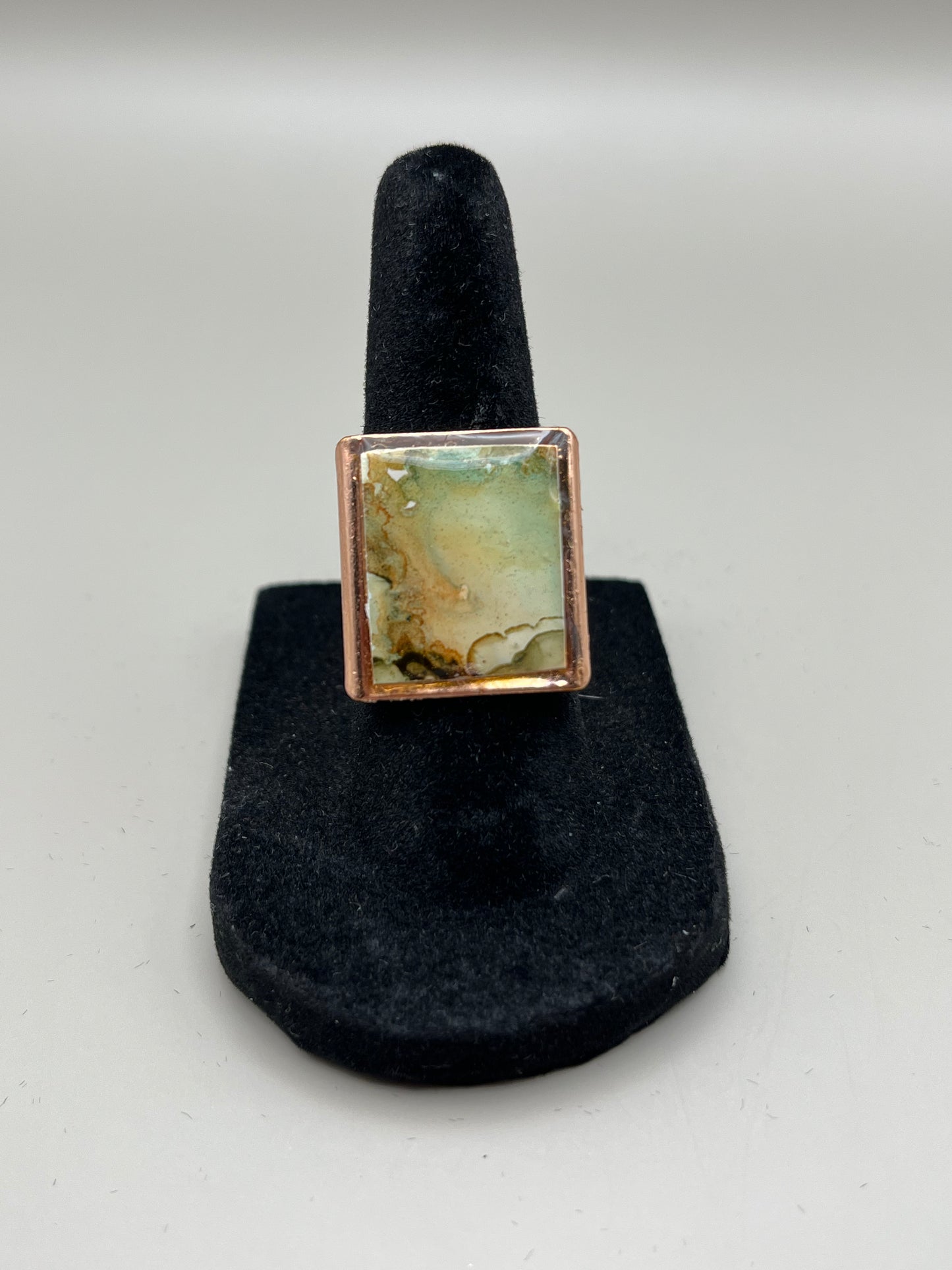 Alcohol Ink Ring - Rectangle, Brown/Green-2