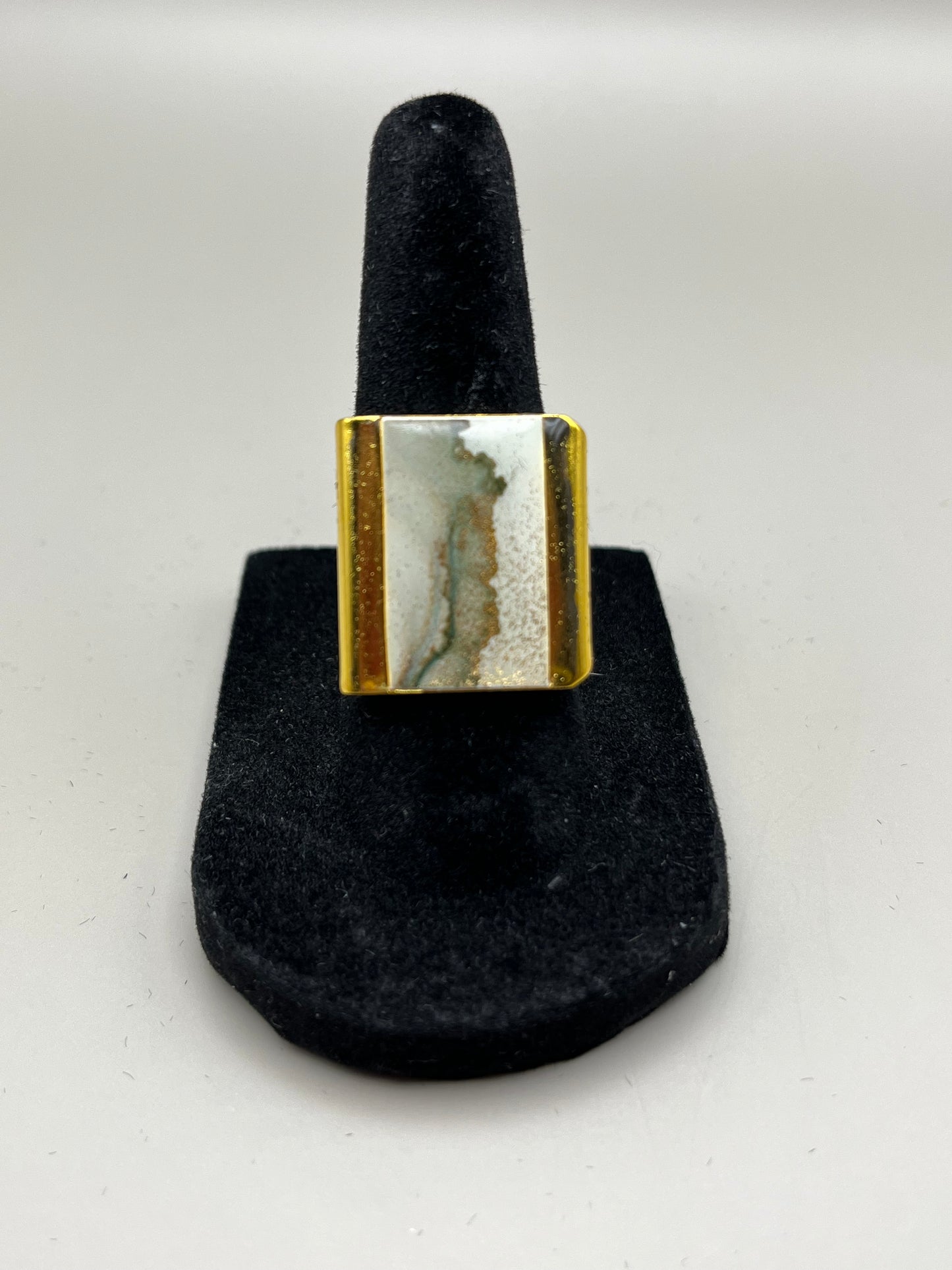 Alcohol Ink Ring - Rectangle, Brown/Green-3