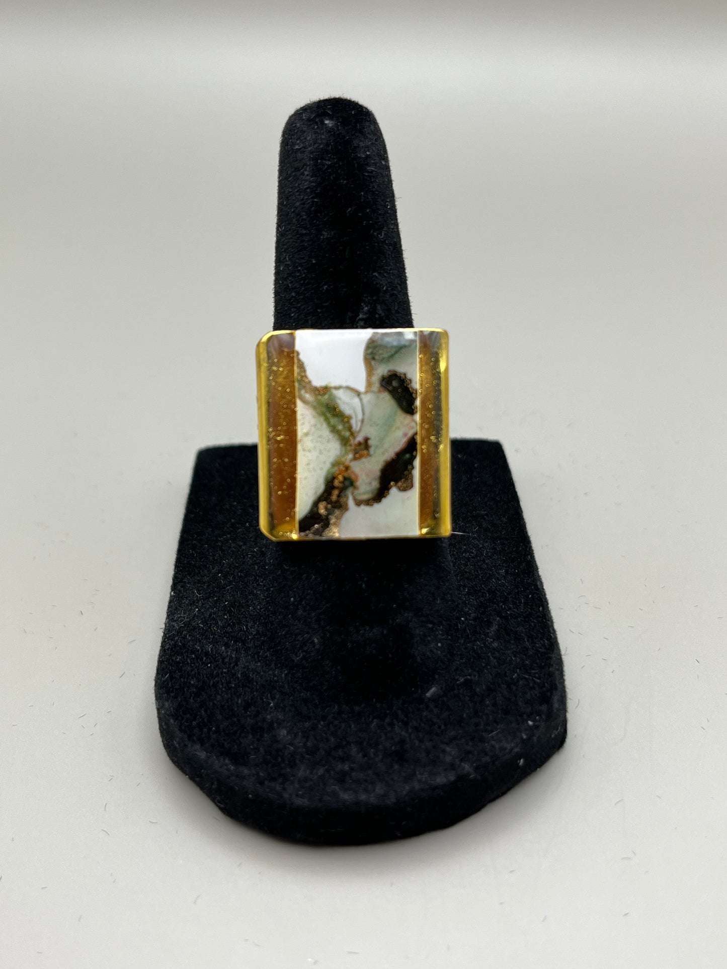 Alcohol Ink Ring - Rectangle, Brown/Green-4