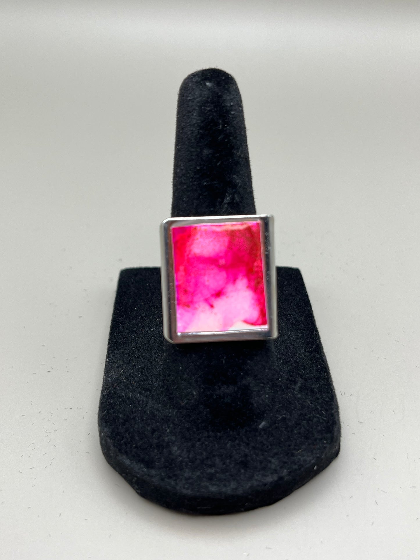 Alcohol Ink Ring - Rectangle, Pink-1
