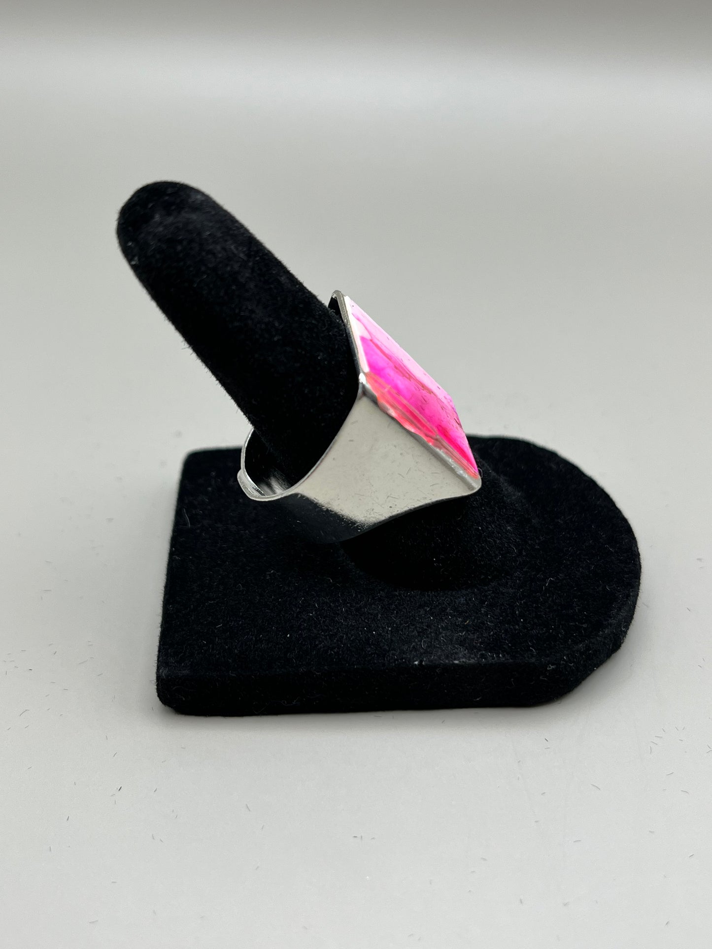 Alcohol Ink Ring - Rectangle, Pink-2
