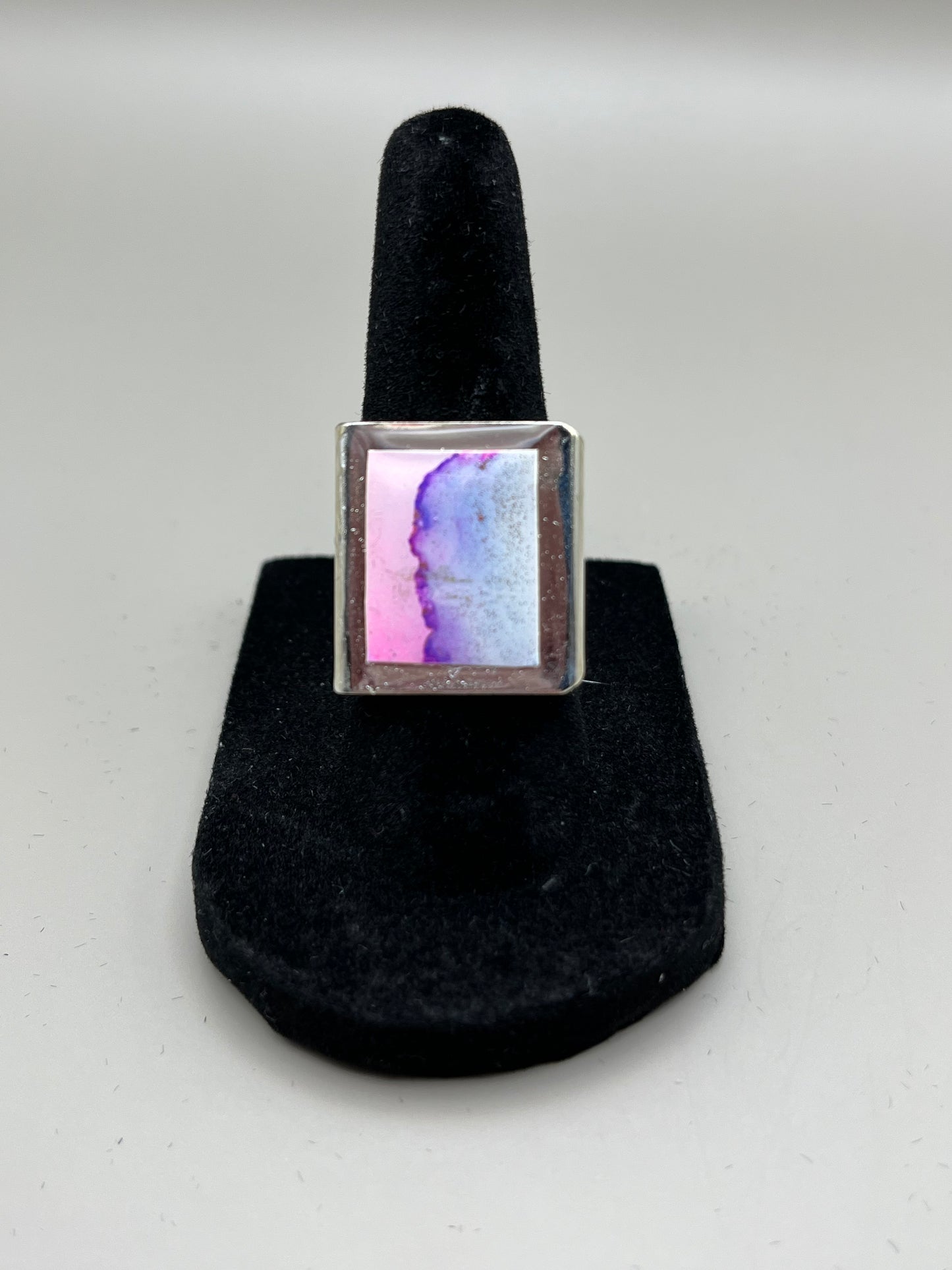 Alcohol Ink Ring - Rectangle, Pink/Blue-1