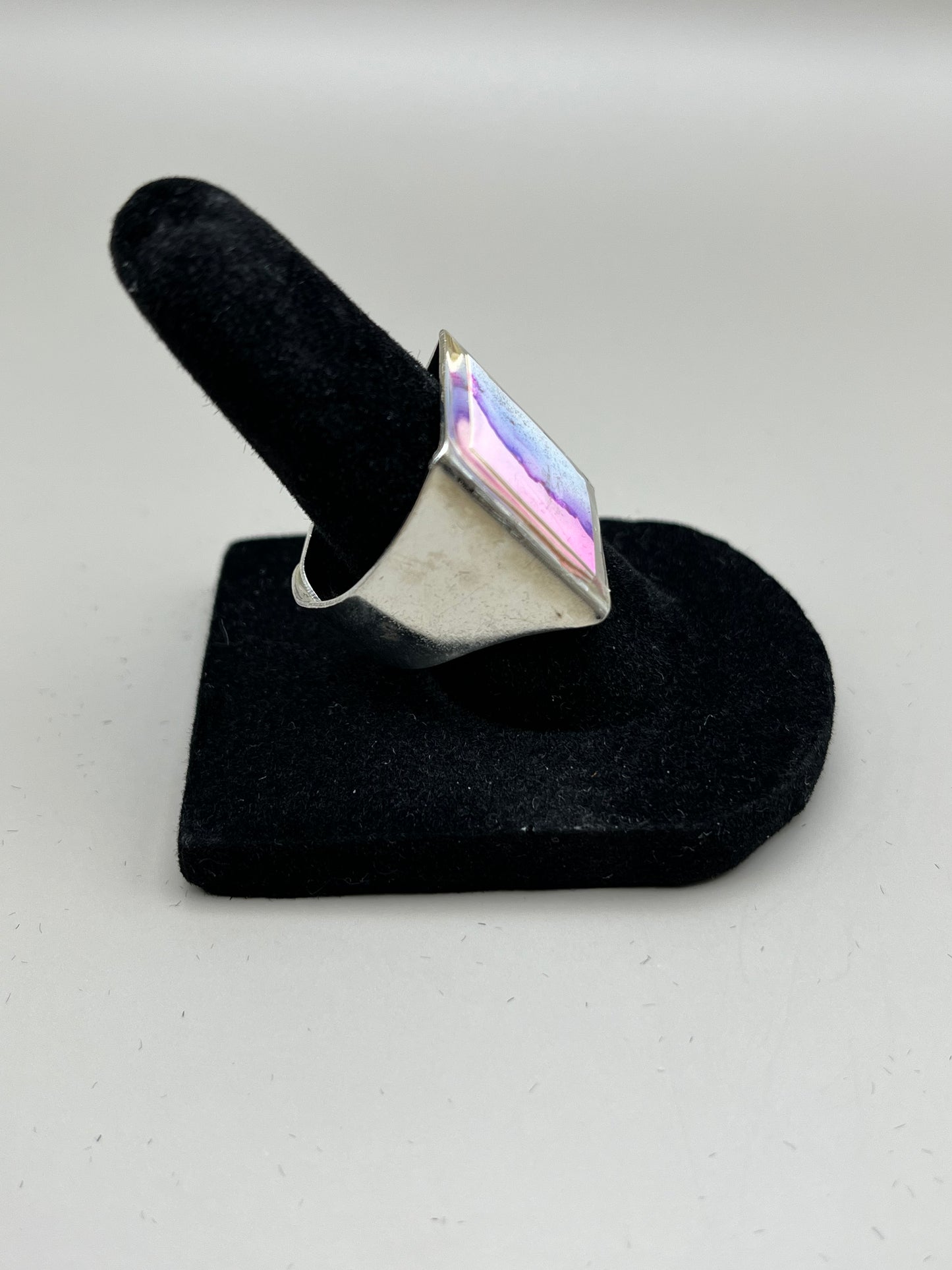 Alcohol Ink Ring - Rectangle, Pink/Blue-1