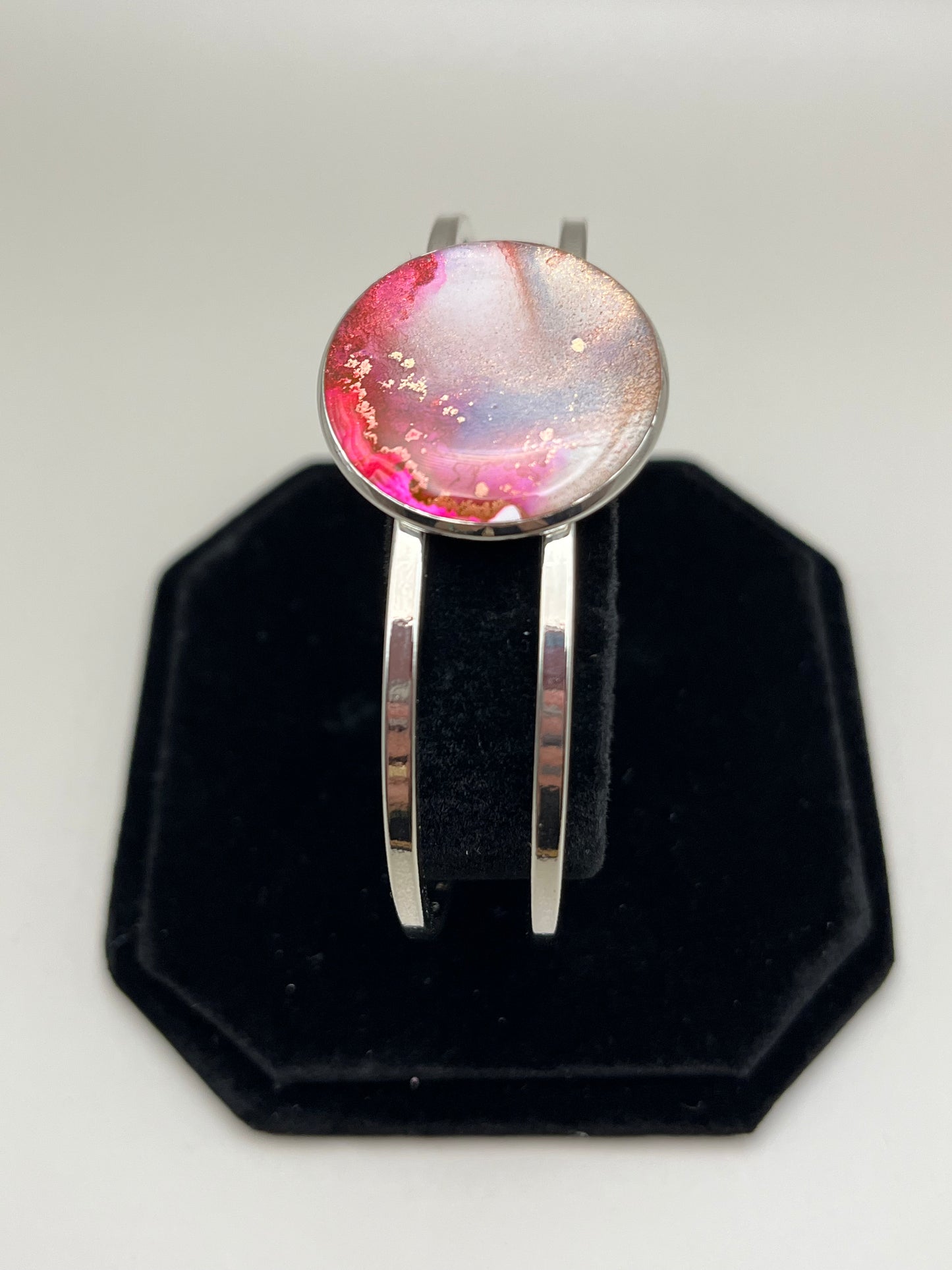 Alcohol Ink Bracelet - Round, Pink/Gray