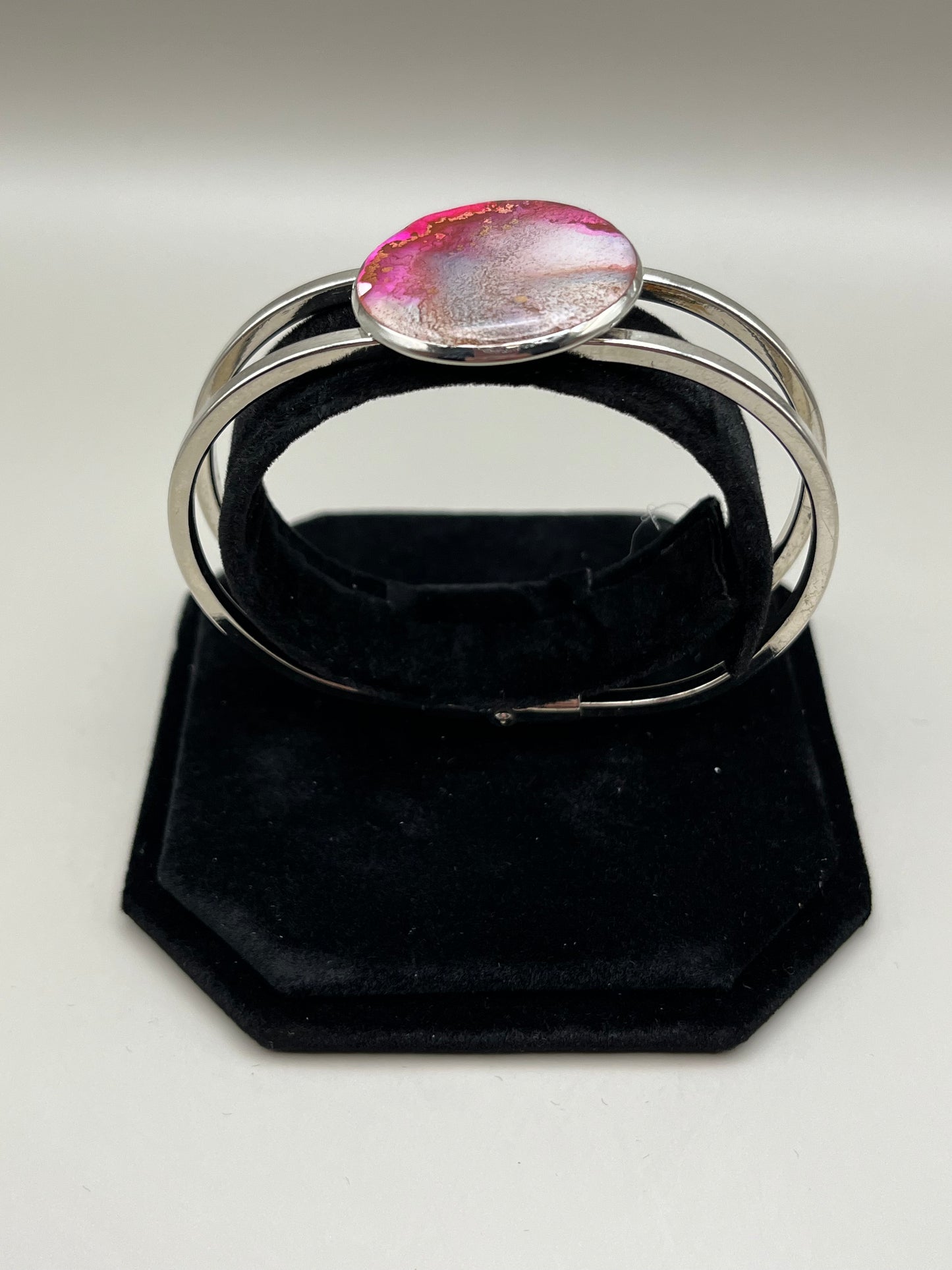 Alcohol Ink Bracelet - Round, Pink/Gray