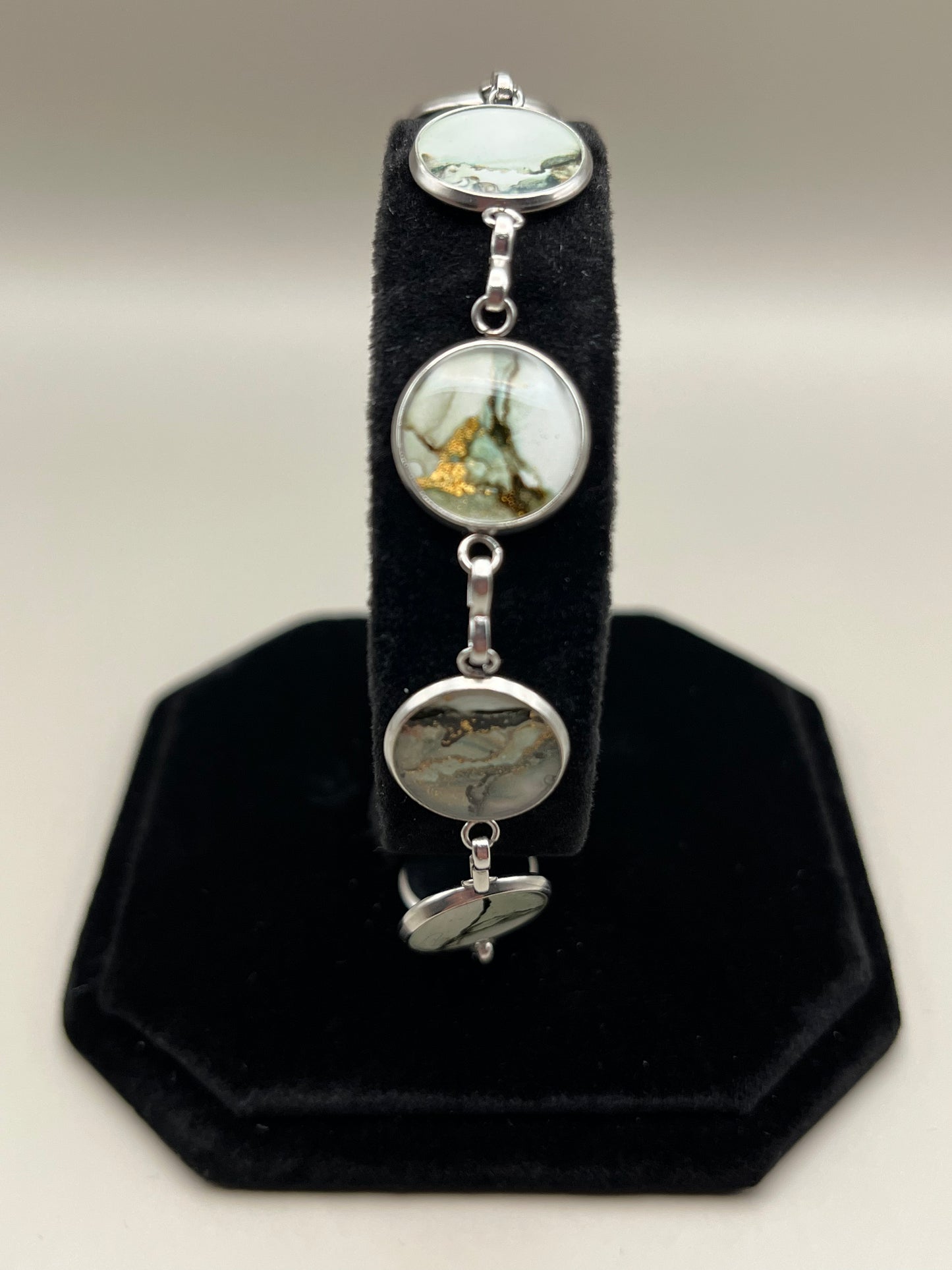 Alcohol Ink Bracelet - Round, Gray-4