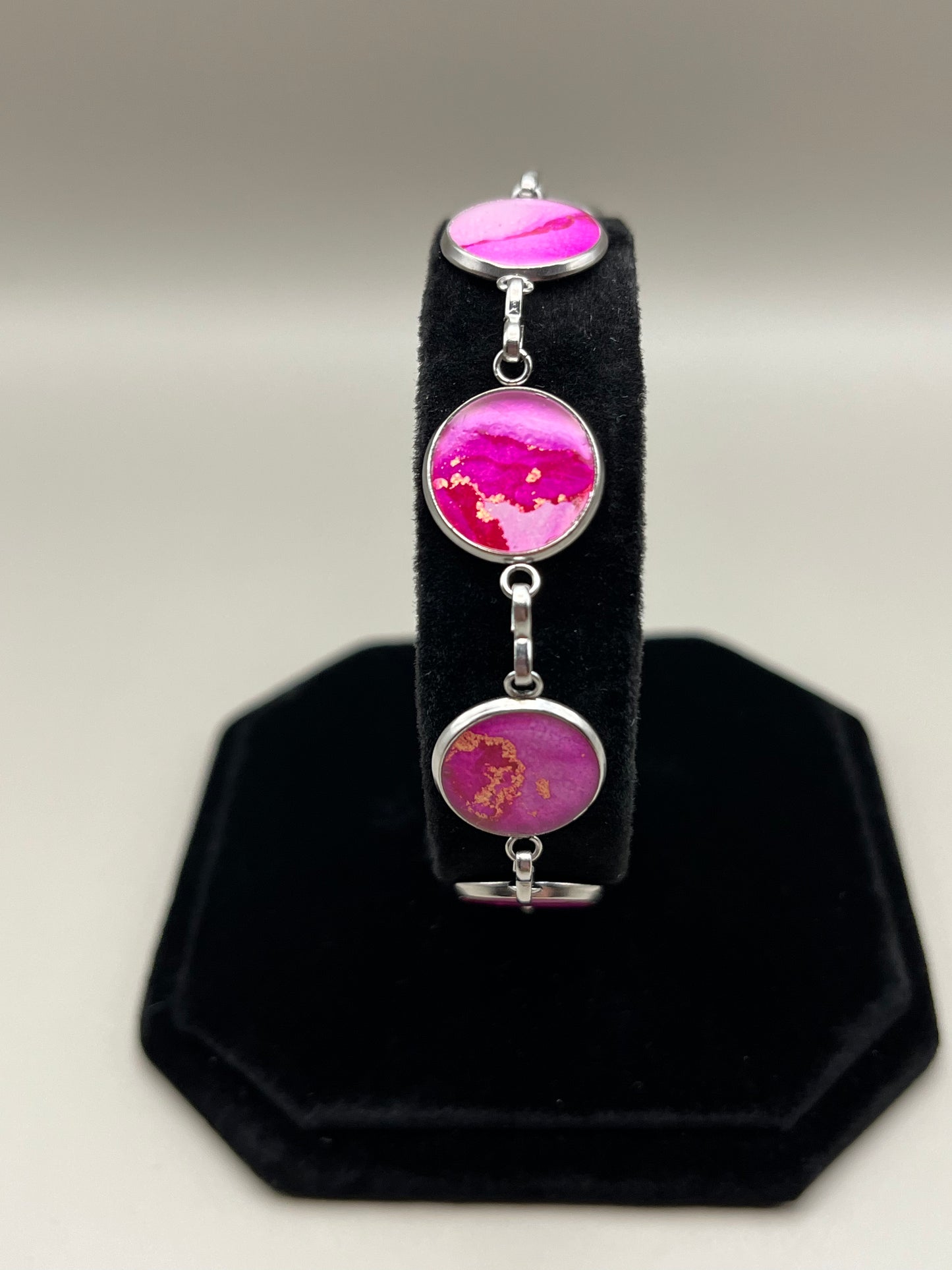 Alcohol Ink Bracelet - Round, Pink-2