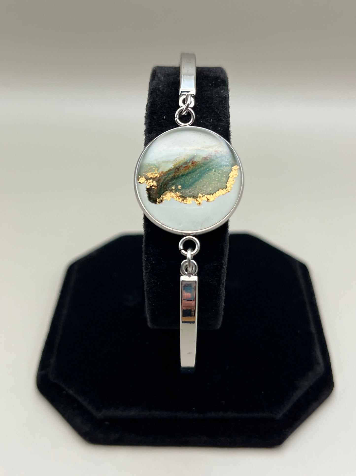 Alcohol Ink Bracelet - Round, Gray-5