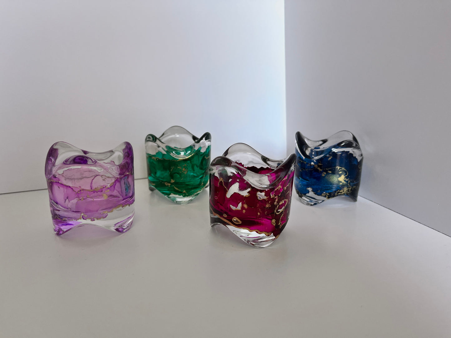 Alcohol Ink Tealight Candleholder - Cylinder, Lilac/Green/Berry/Blue
