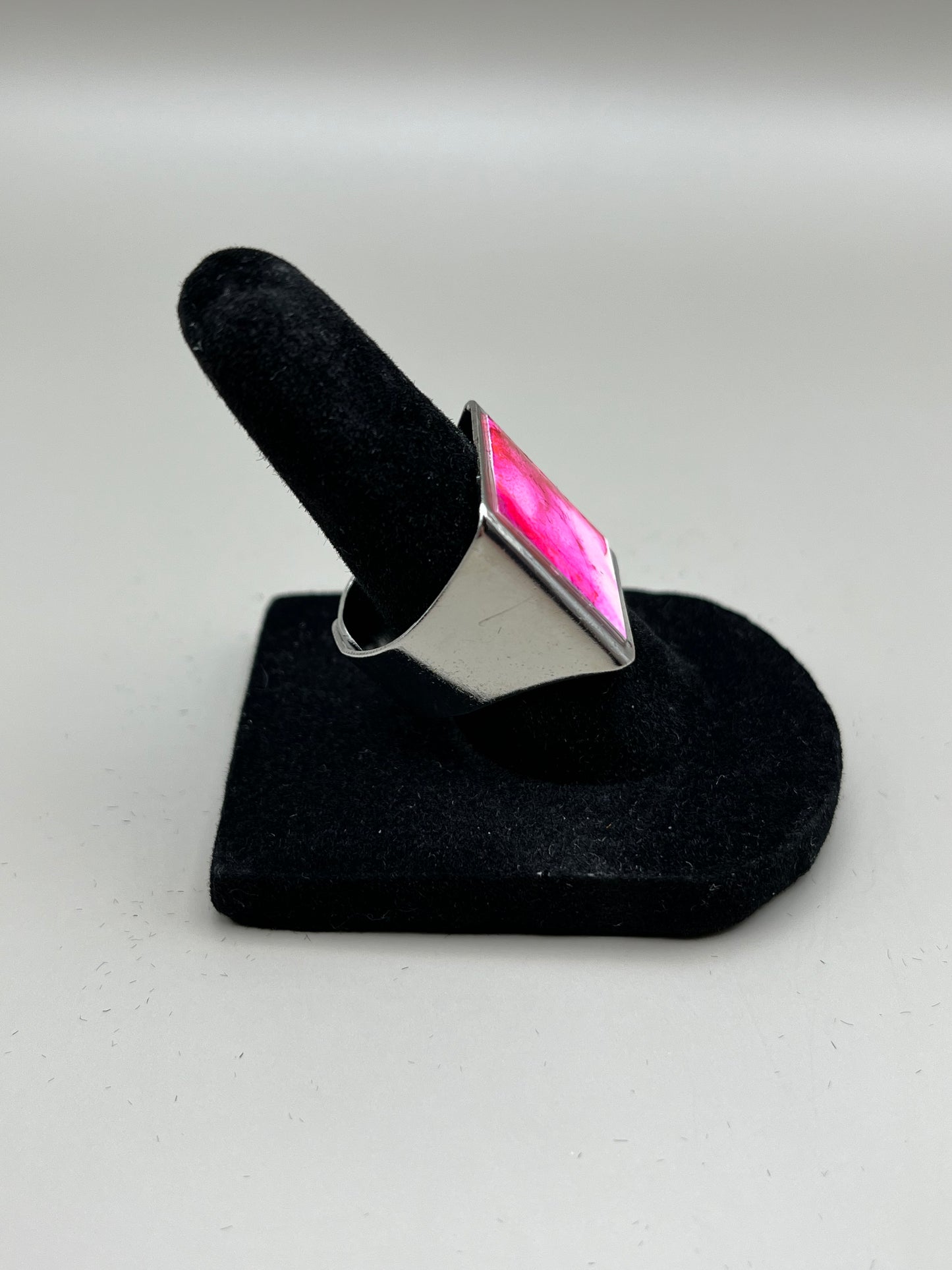 Alcohol Ink Ring - Rectangle, Pink-1