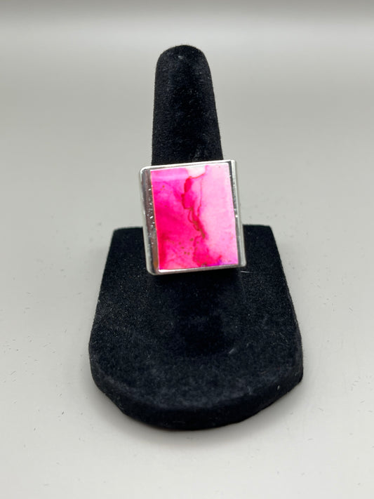 Alcohol Ink Ring - Rectangle, Pink-2