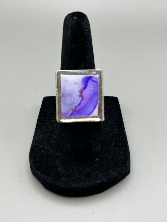 Alcohol Ink Ring - Rectangle, Purple-2
