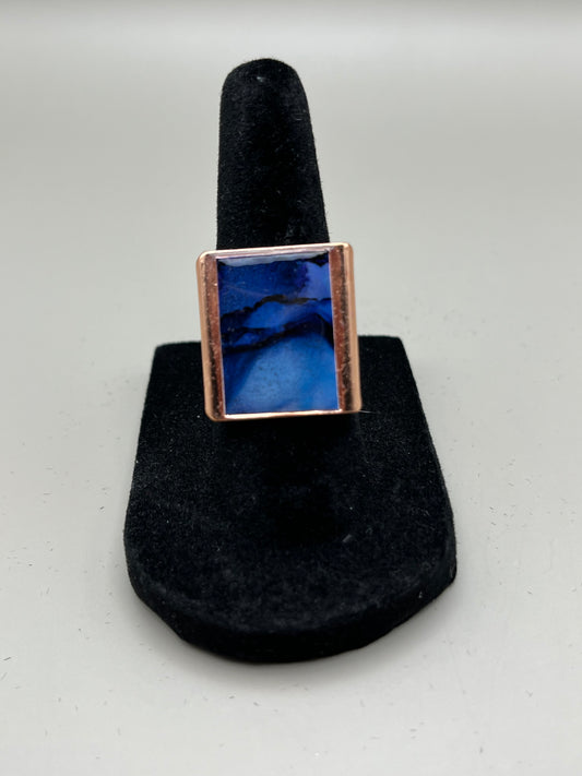 Alcohol Ink Ring - Rectangle, Blue-3