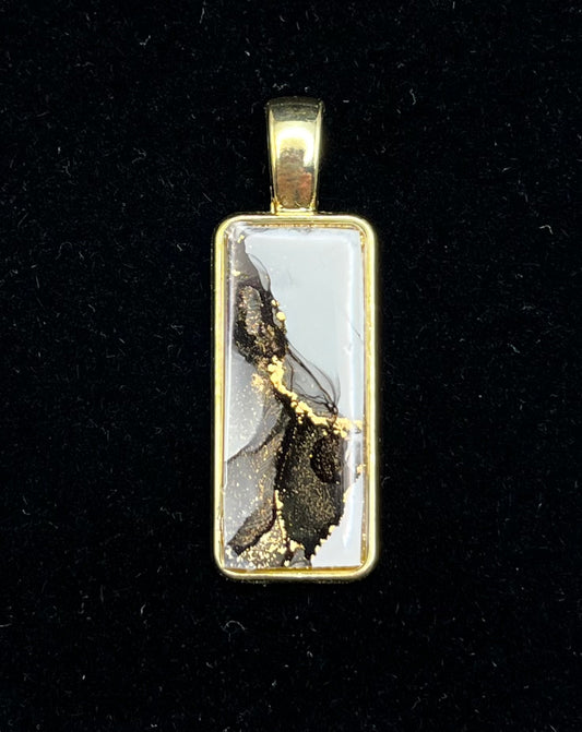 Alcohol Ink Pendant - Rectangle, Black/Gray-1