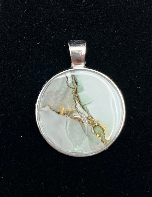 Alcohol Ink Pendant - Round, Gray-1