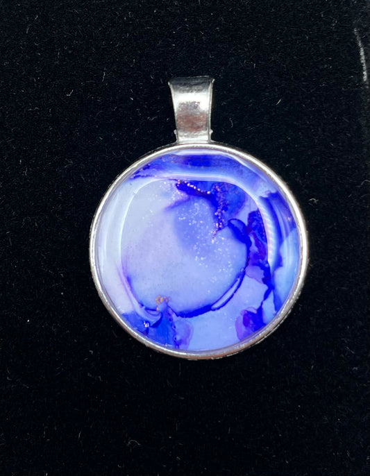 Alcohol Ink Pendant - Round, Blue